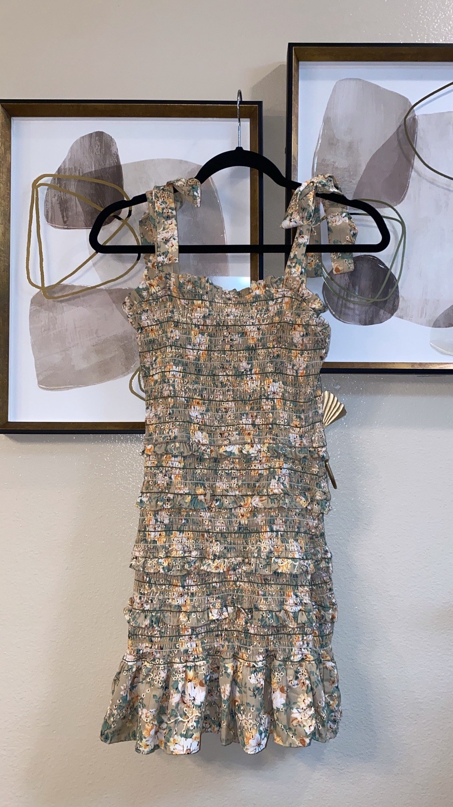 STORIA Smocked Bohemian Ruffle Mini Stretch Sundress Size M