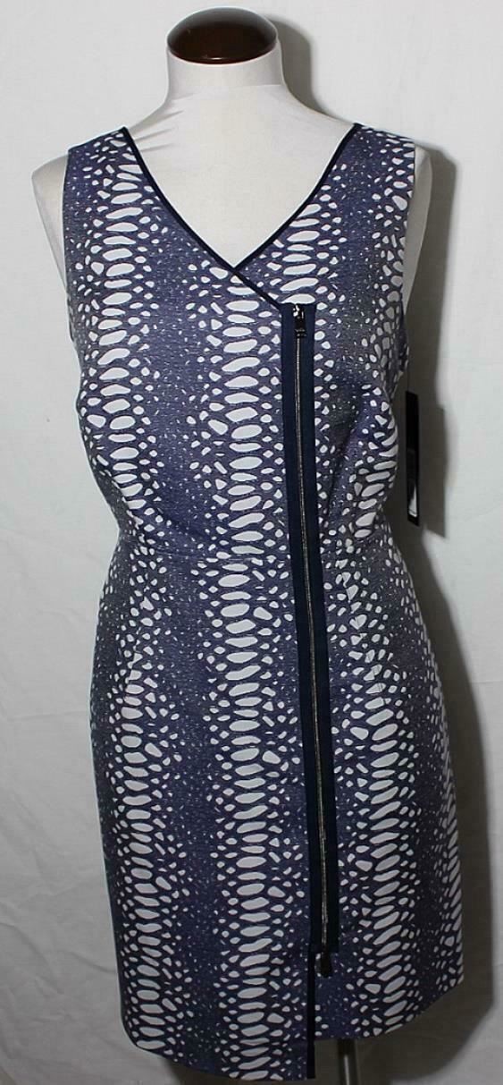 NEW Andrew Marc Exposed Front Side Zipper Dress Blue & White sz 12 $128