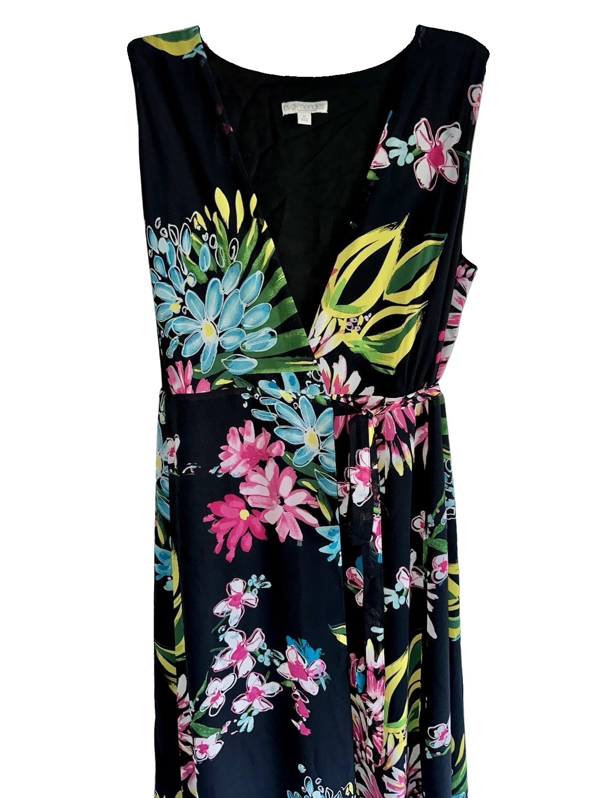 Eva Mendes Ladies Size M NY&Co Black Floral chiffon Lined Maxi Wrap Dress