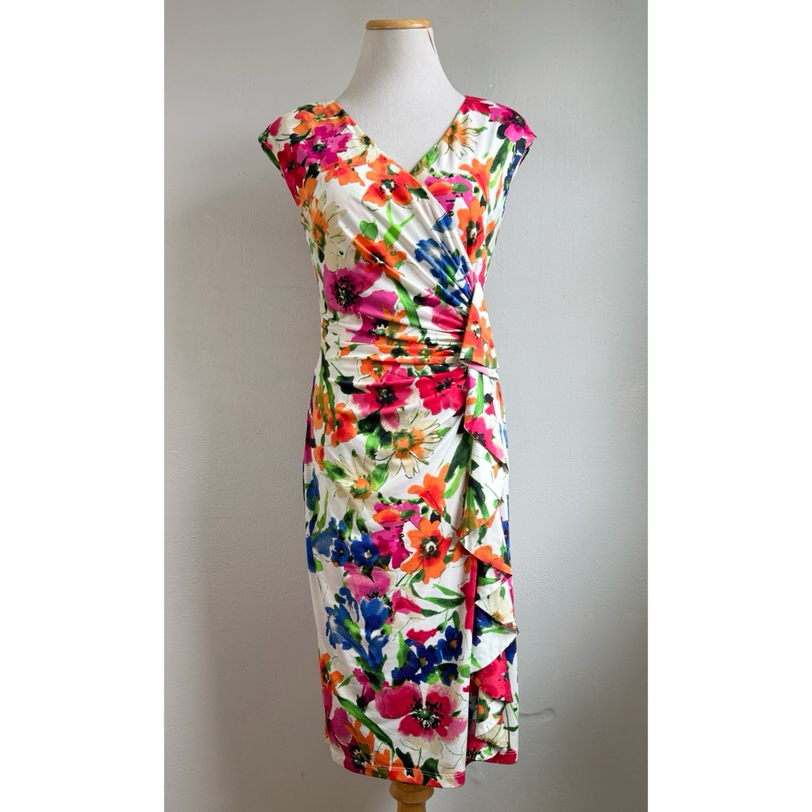 American Living Dress Size 6 NEW Floral Print Stretch Knit Ruffle Sleeveless