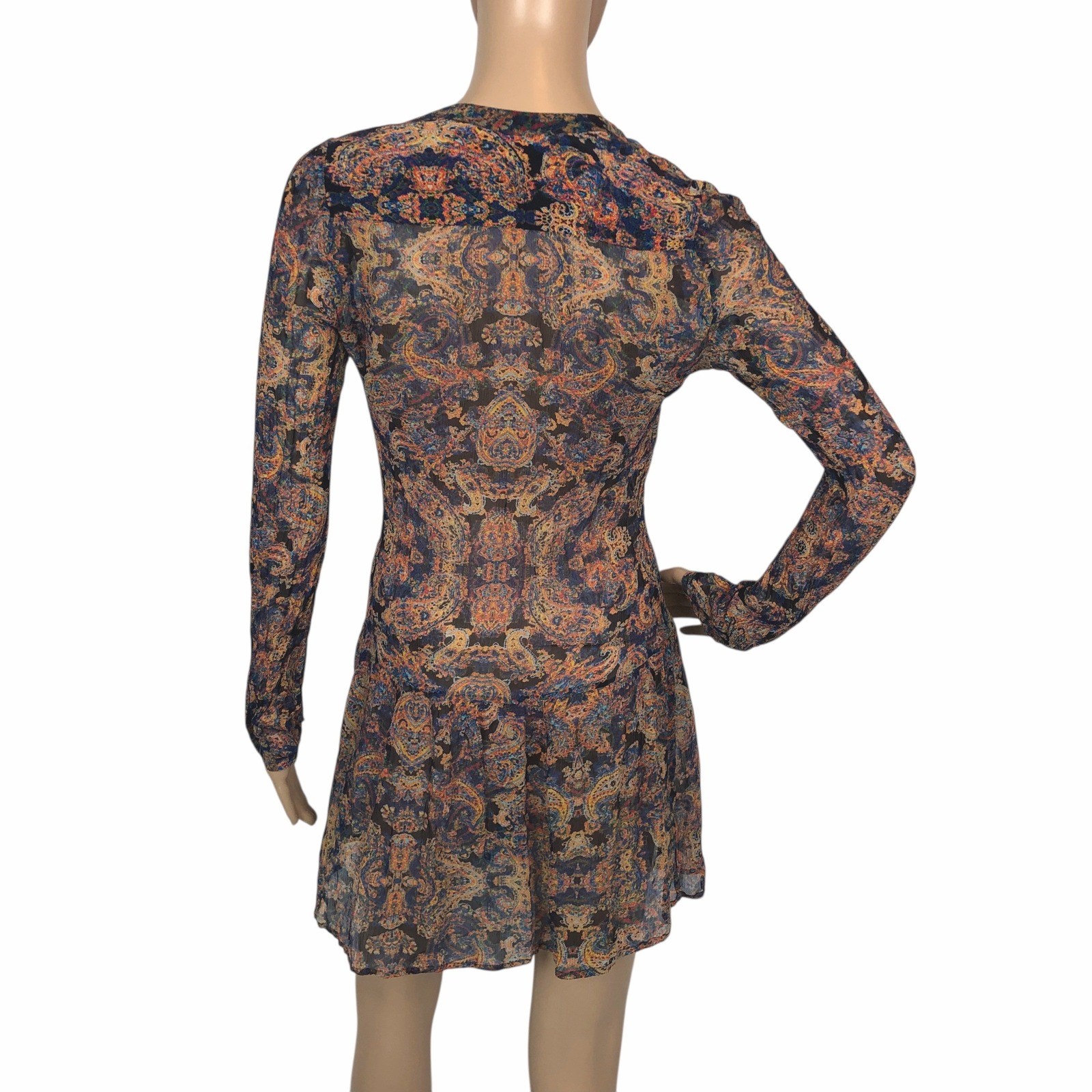 Twelfth Street Cynthia Vincent 100% Silk SHEER Paisley Print Mini Dress Small