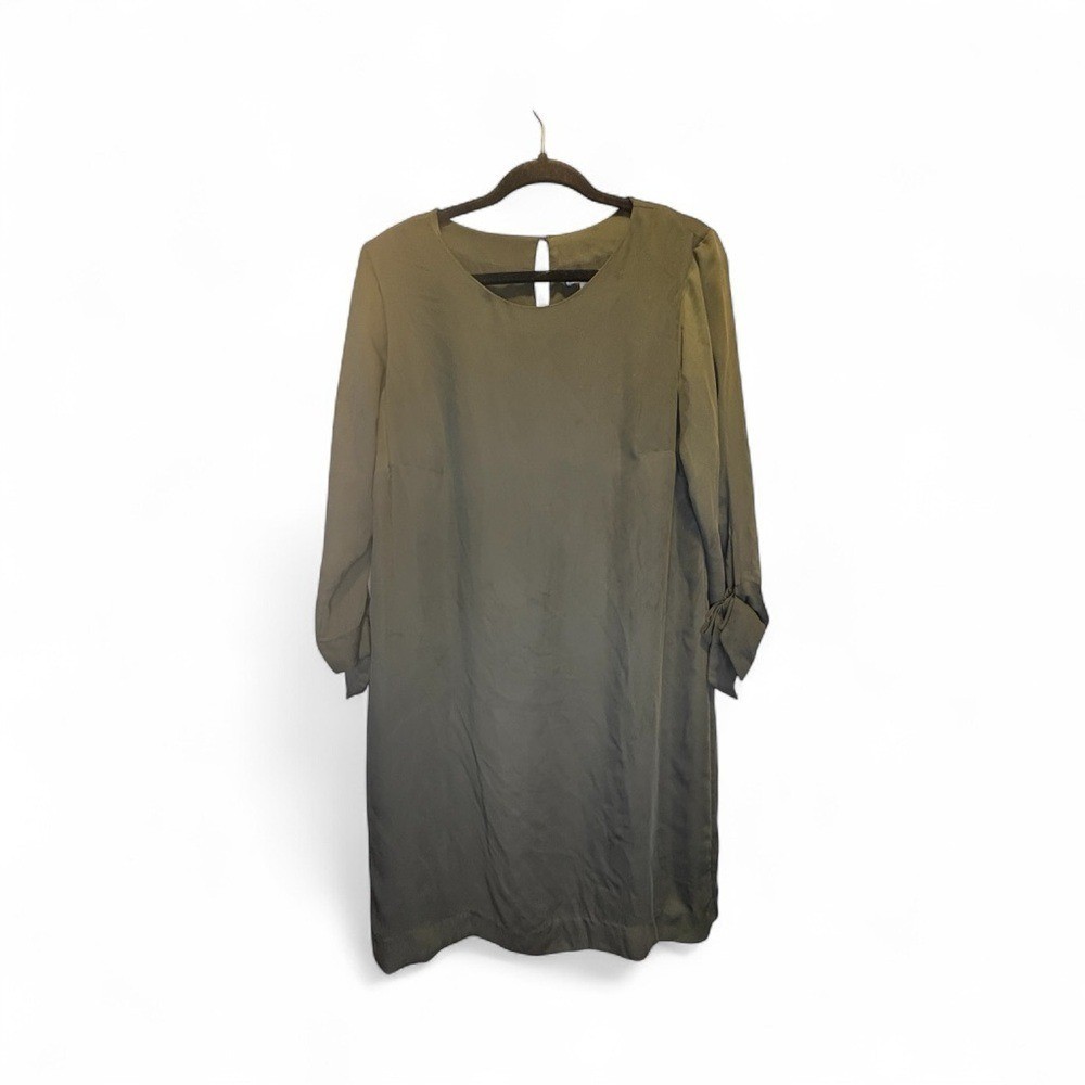 H&M Olive Green Long Sleeve Tie Cuff Shift Dress Size 14