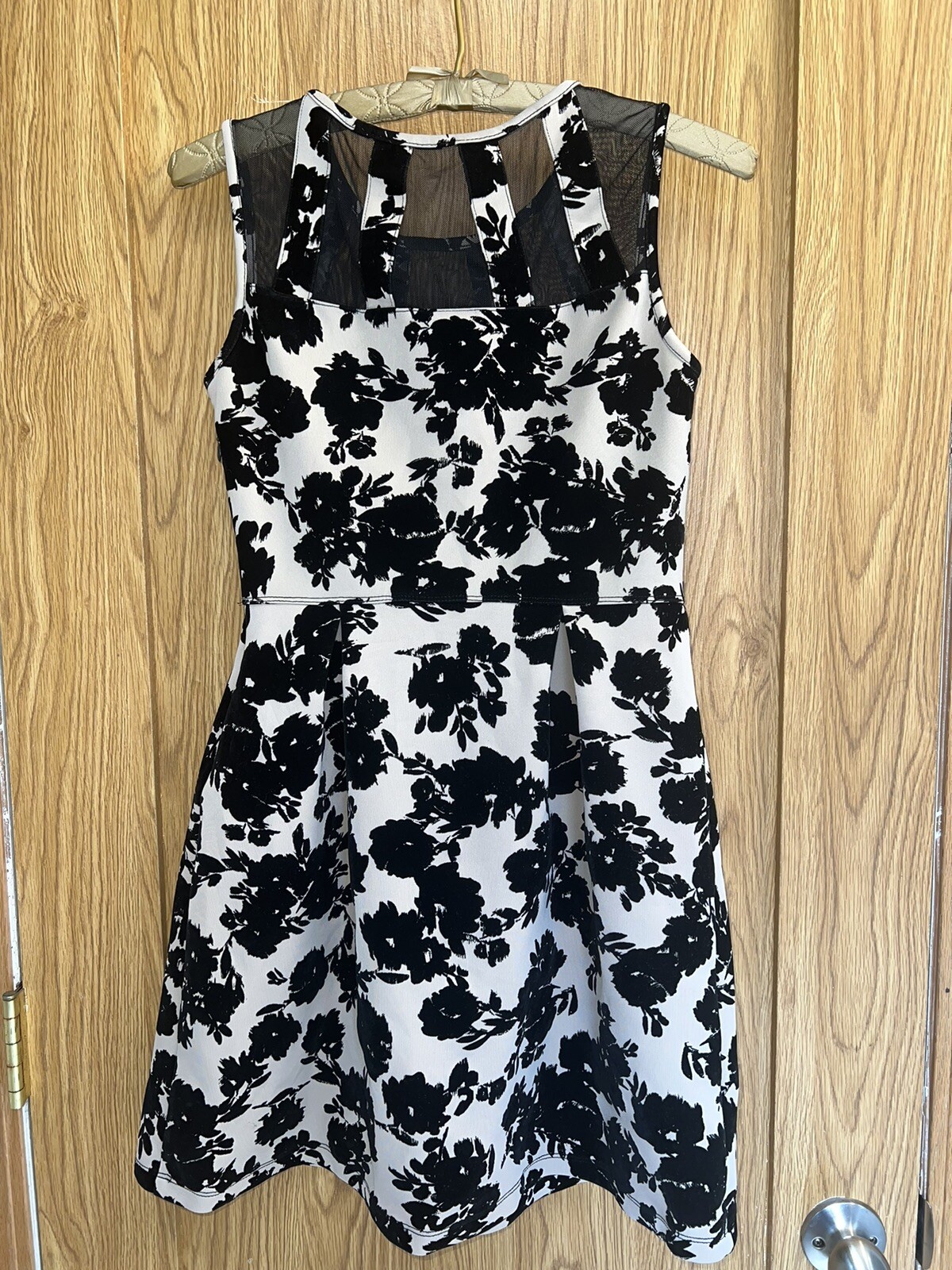Sweet Storm Fit and Flare Black Floral Skater Dress Sheer Size Medium