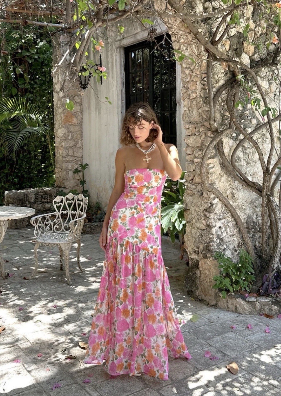 12th tribe Floral maxi dress Sleeveless Lightweight Slit Asymmetrical Drop Waist