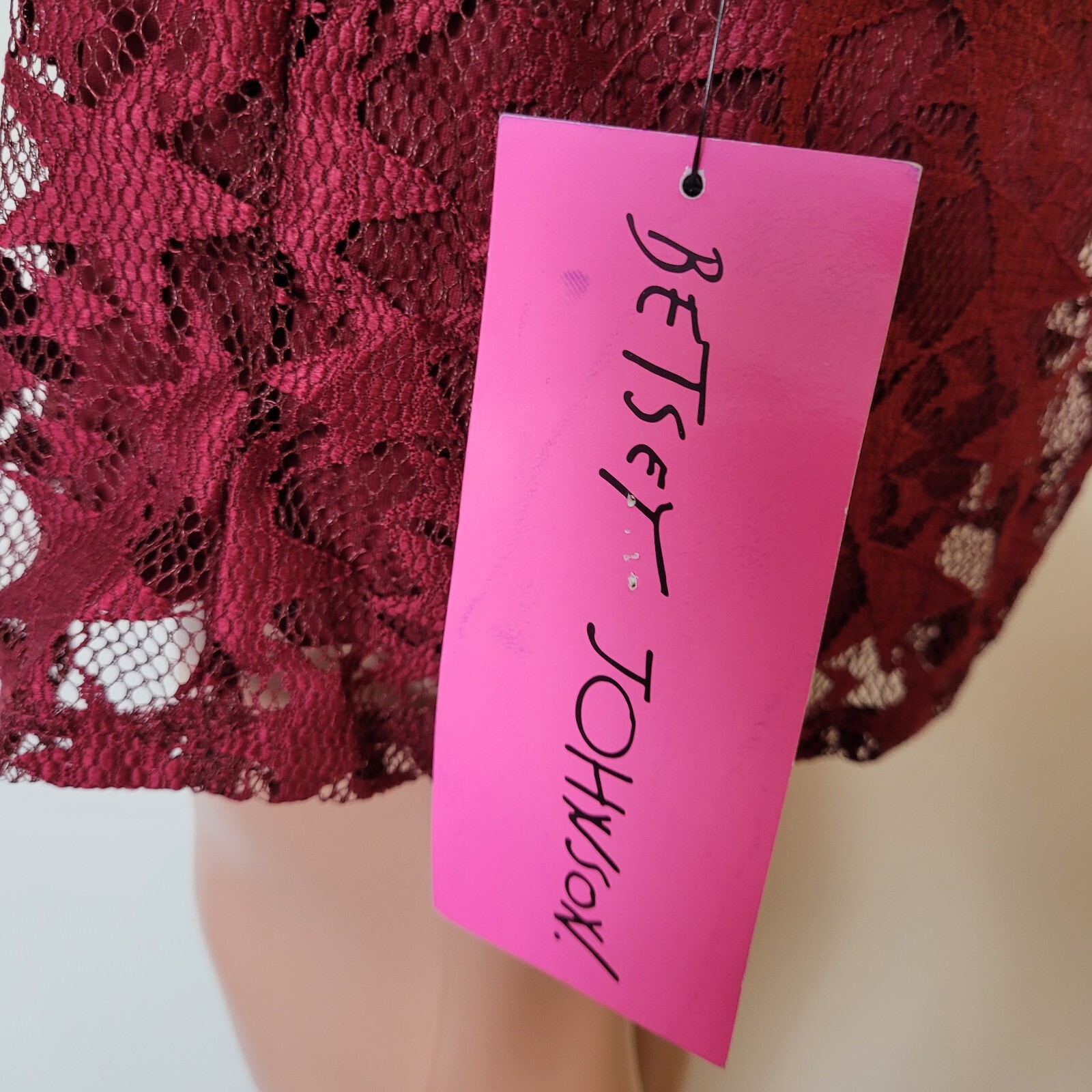 Betsey Johnson Mini Dress Womens 2 Star Lace Red Sheer Overlay sheer long sleeve