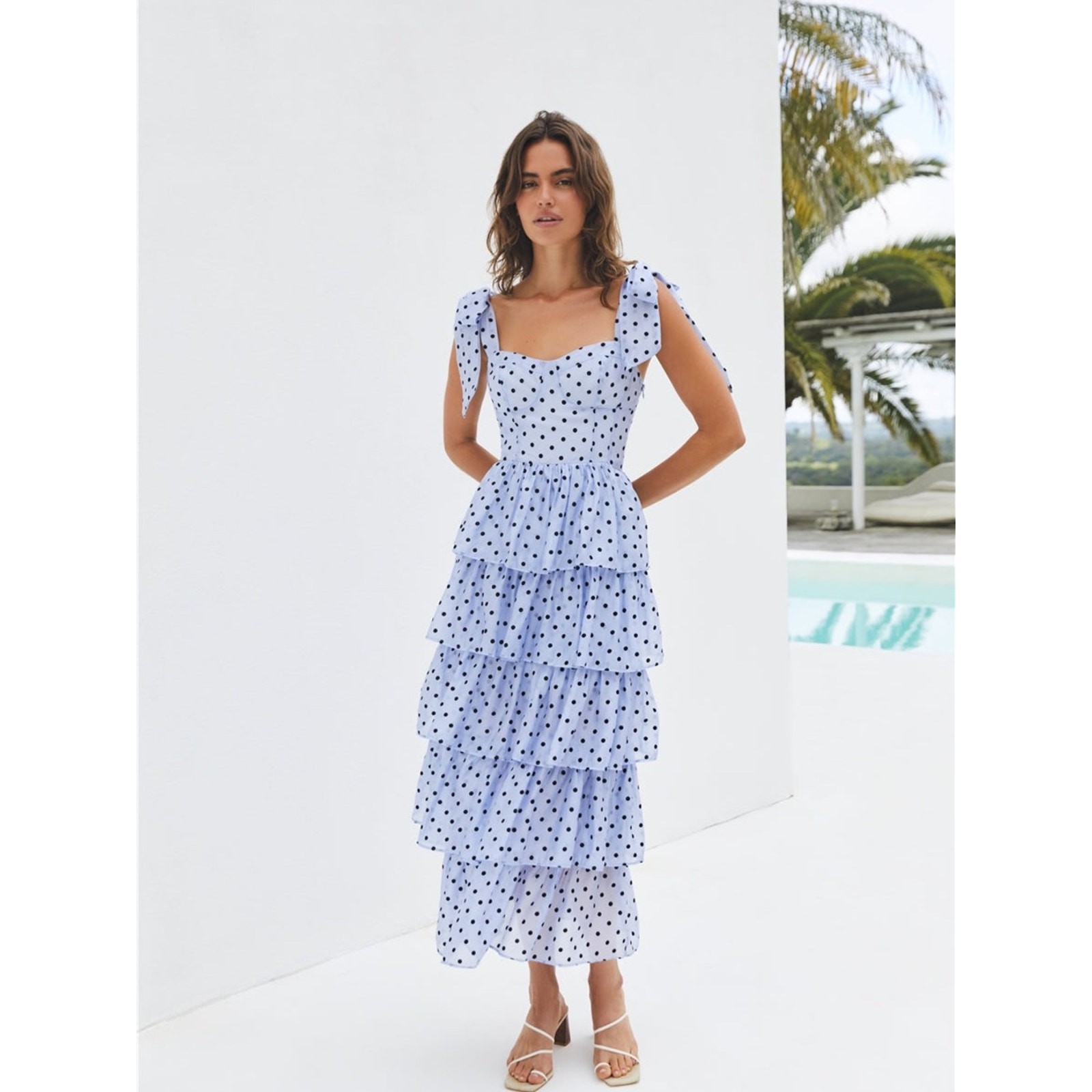 Sofie the Label Tiered Maxi Dress with Tie Shoulders Paris Parisian vacation