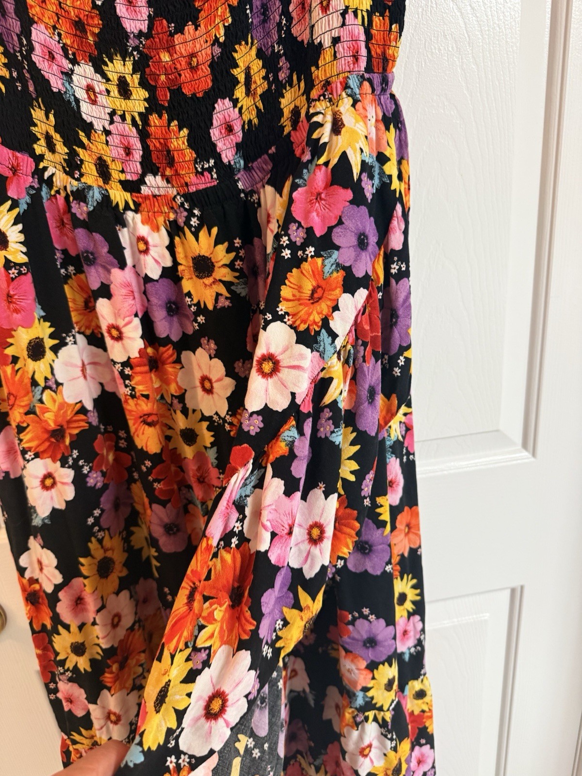 Torrid Size 3 22/24 Black Floral High-Low Challis Off Shoulder Smocked Dress
