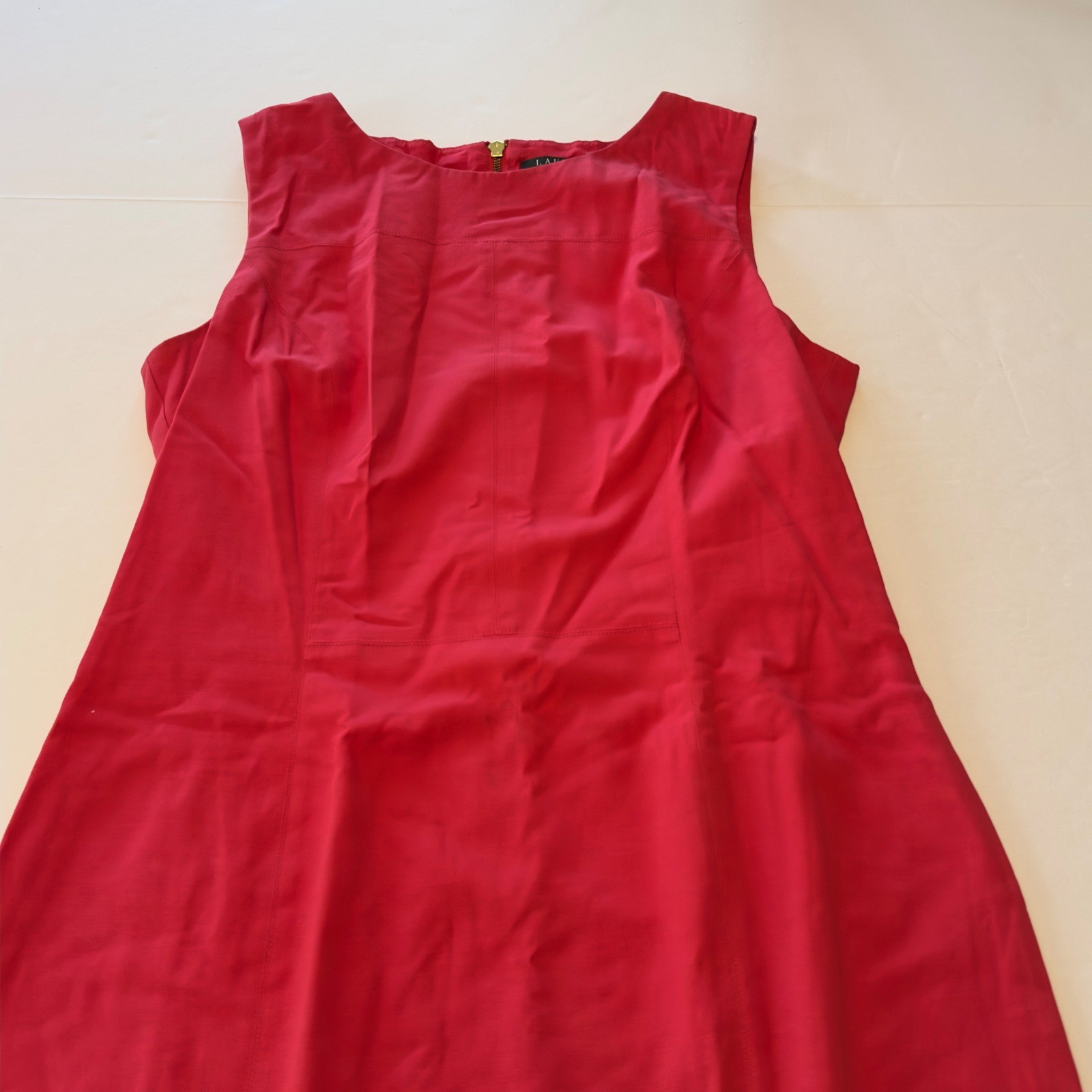 Lauren Ralph Lauren Red Pink Sleeveless Sheath Dress Gold Zip Size 14