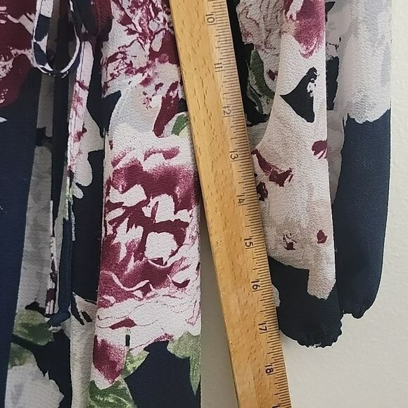 Eyeshadow Navy Burgundy & White Floral Long Sleeve Wrap Dress XL