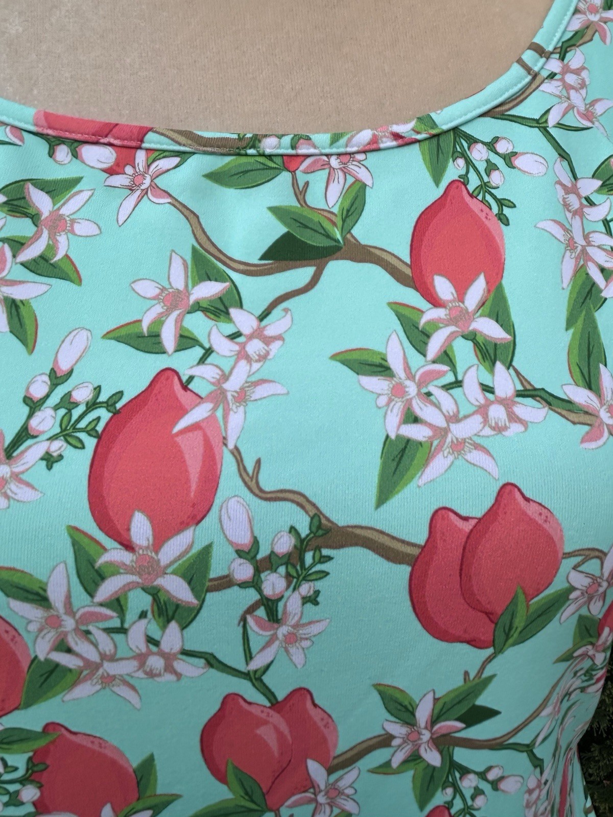Jean-Pierre Klifa Paris Green w/Fruit & Flower Print Stretch Dress Size M Women