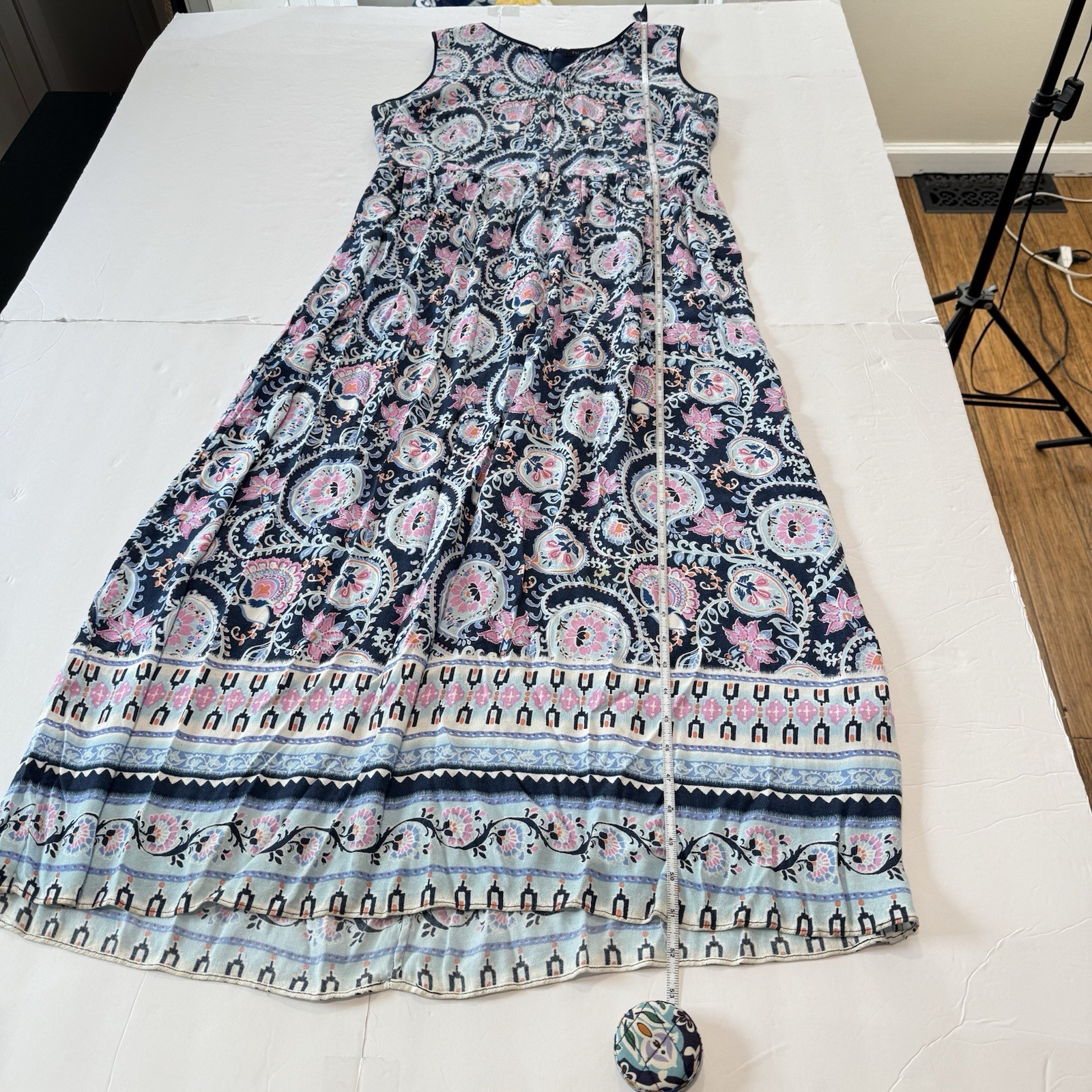 Talbots Blue Pink Paisley Border Hem Sleeveless Maxi Dress Size 12