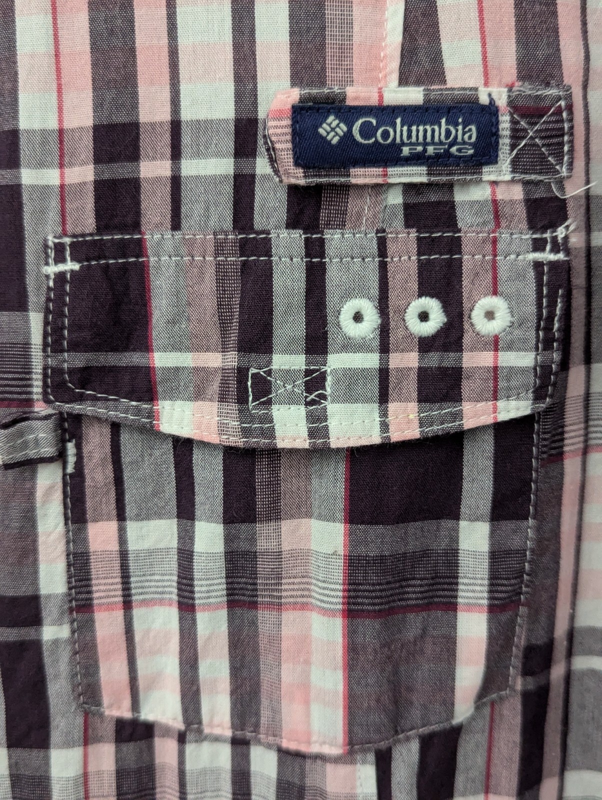 Columbia PFG Super Bonehead Dress Medium Pink Plaid Pockets Preppy Outdoor Beach