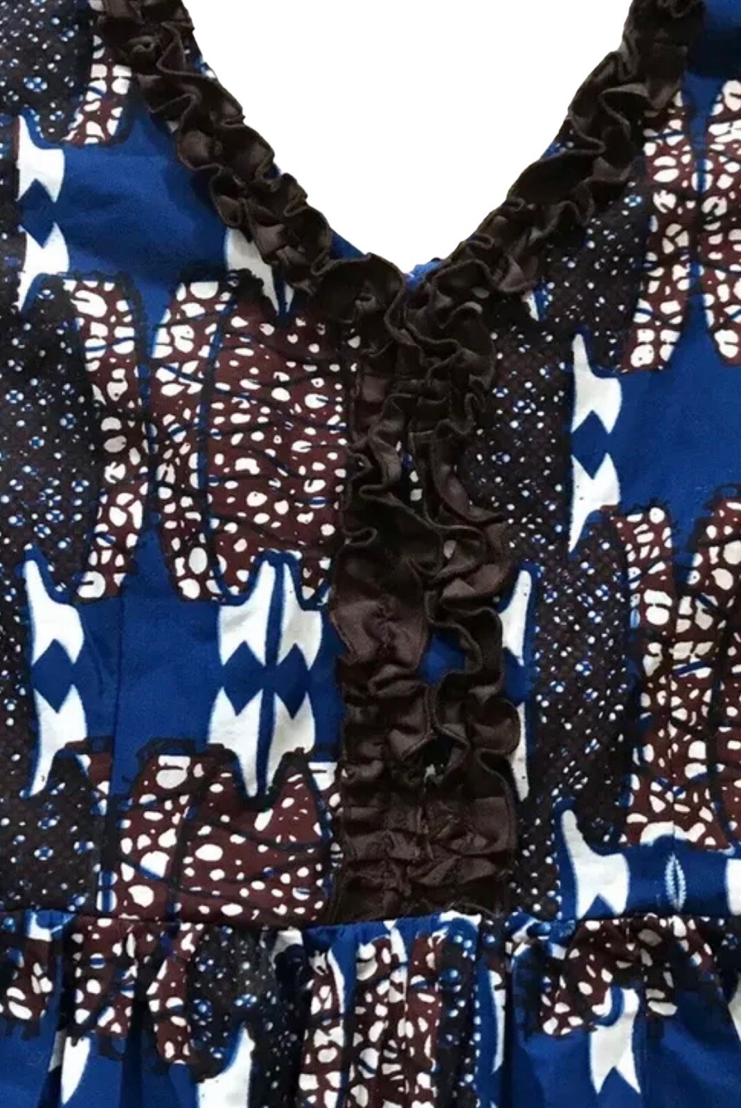 Handmade Dutch Wax Print Short Sleeve Dress Fit and Flare Small S XS Blue Brown