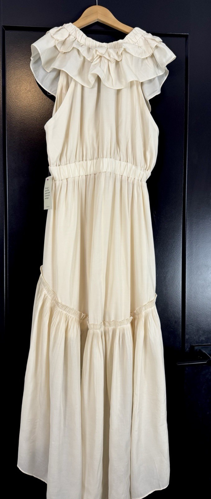 Bohme Mustard Seed Ivory Ruffle Hi Low Maxi Dress Womens L NWT Boho