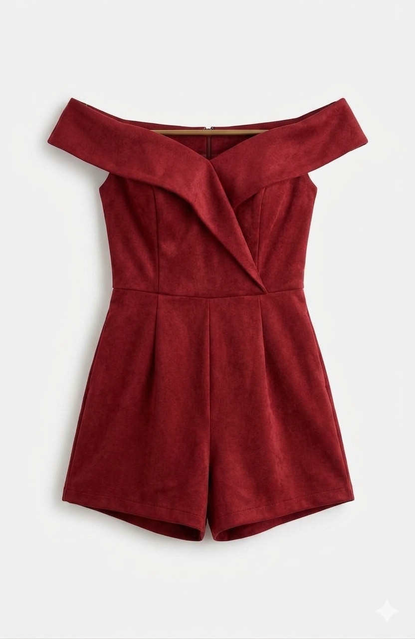 Womens Elegant Red Romper Off Shoulder Date Night Party Jumpsuit