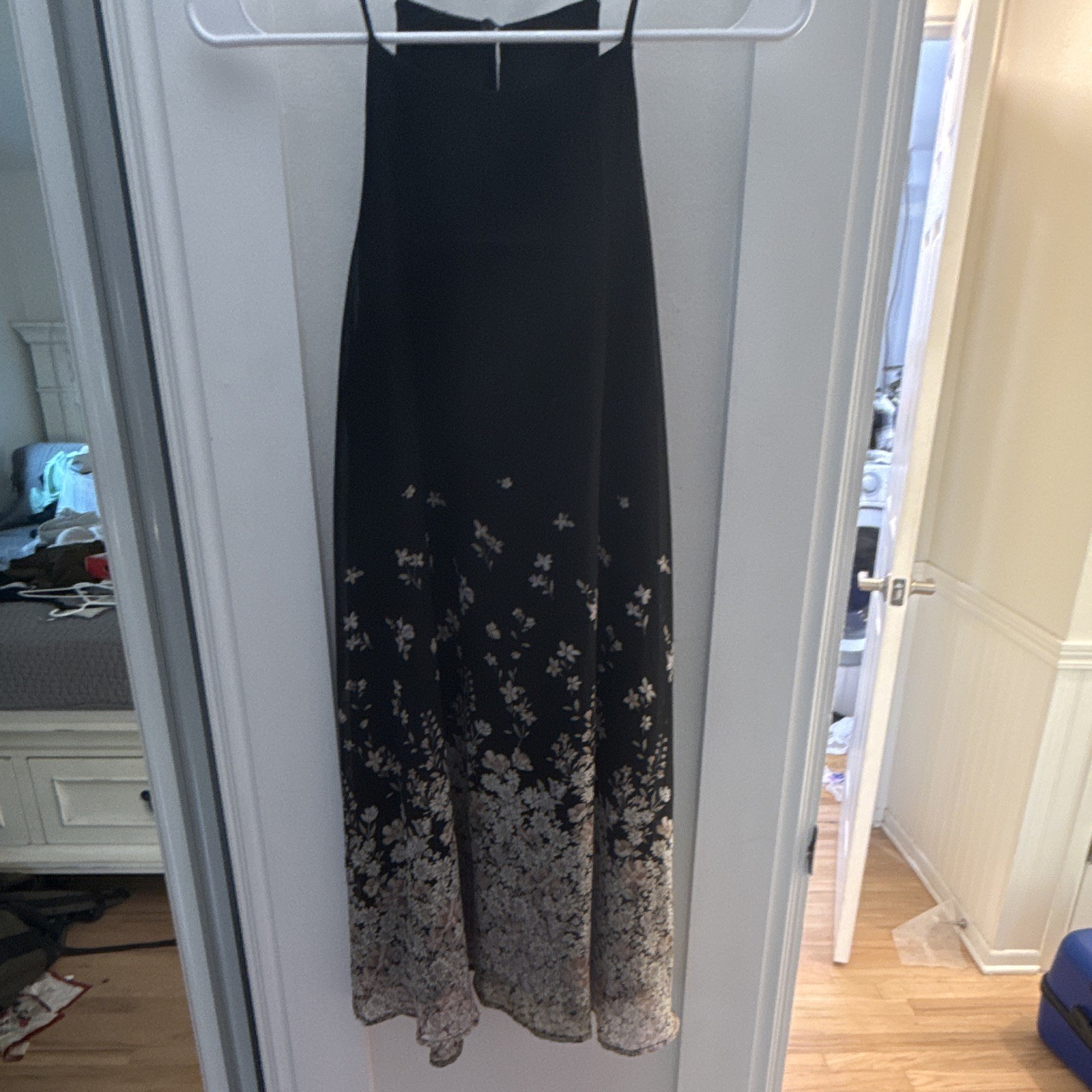 Women’s Black/Beige Halter Neck Strappy Sleeveless Floral Maxi Dress
