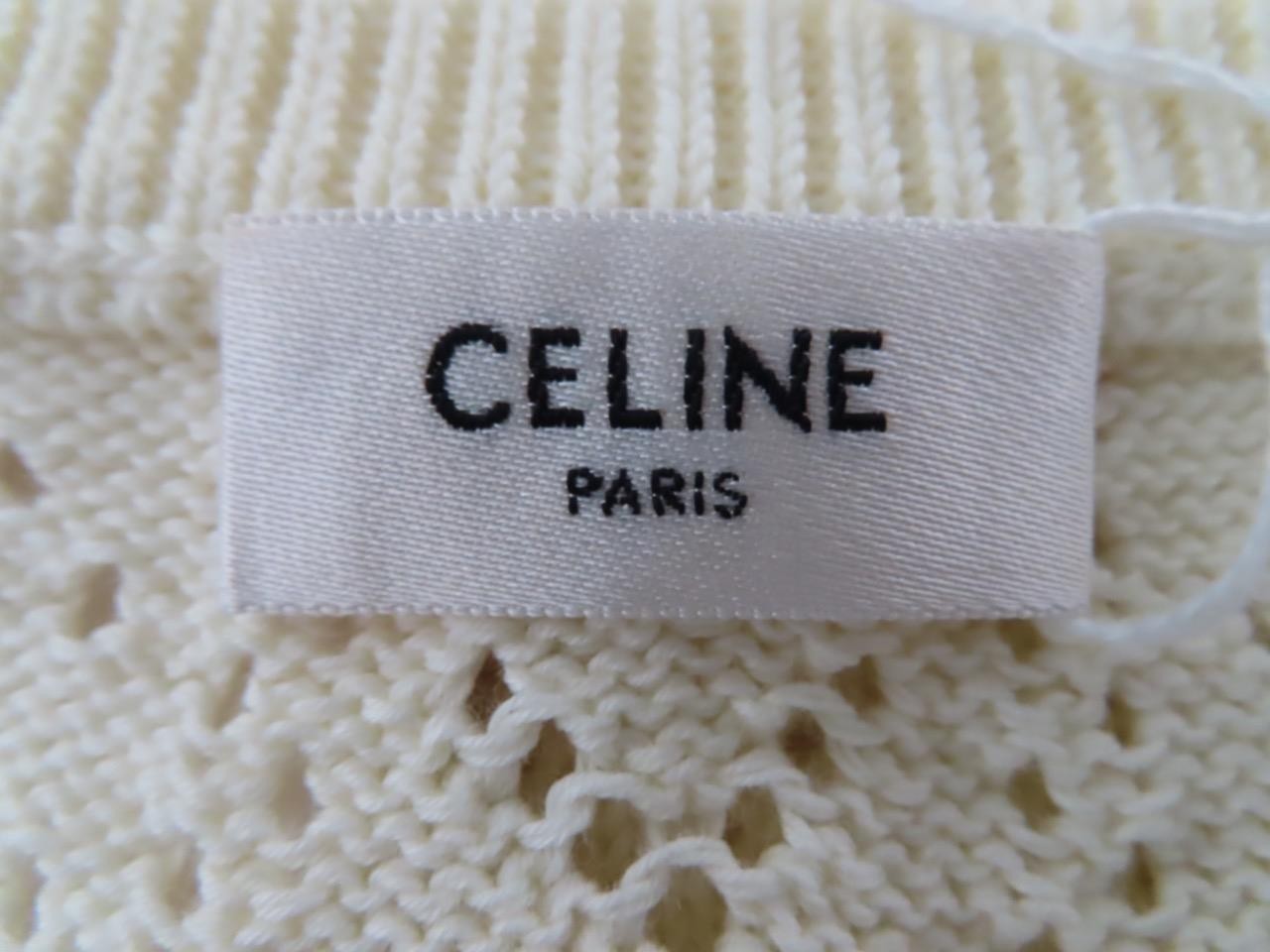 CELINE Ecru Cotton Open Pointelle/Triomphe Knit Dress Size S