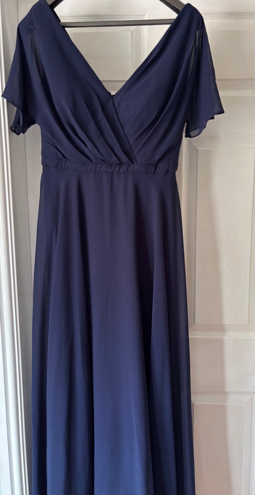 Navy bridesmaid/ballroom gown lined short sleeve size 14- new