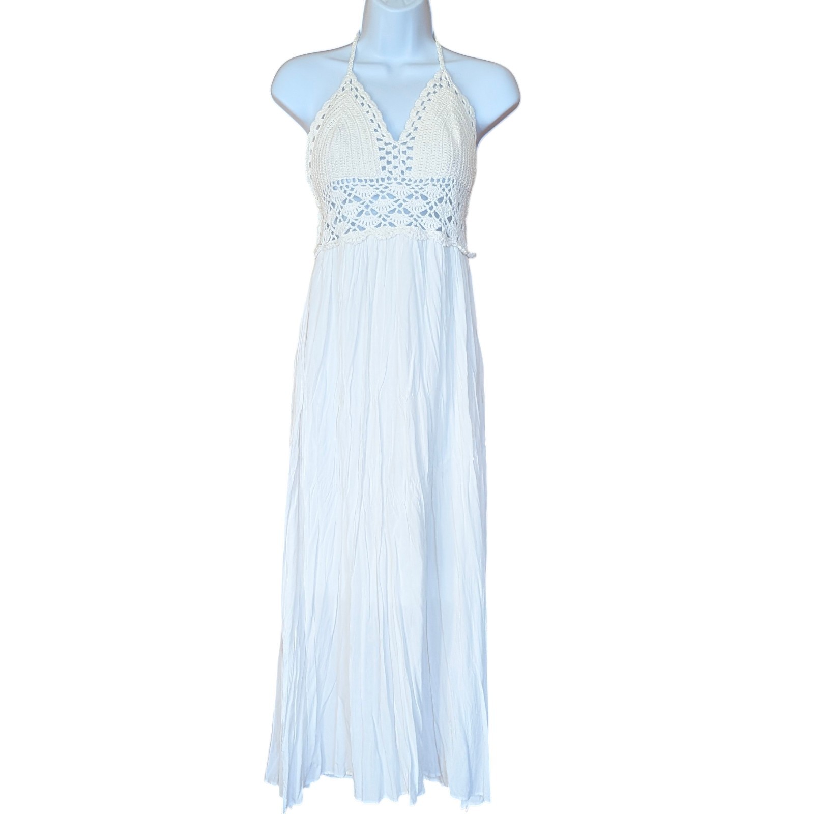 Lilbetter White Maxi Halter Dress Medium Crochet Boho Festival Beach Vacation