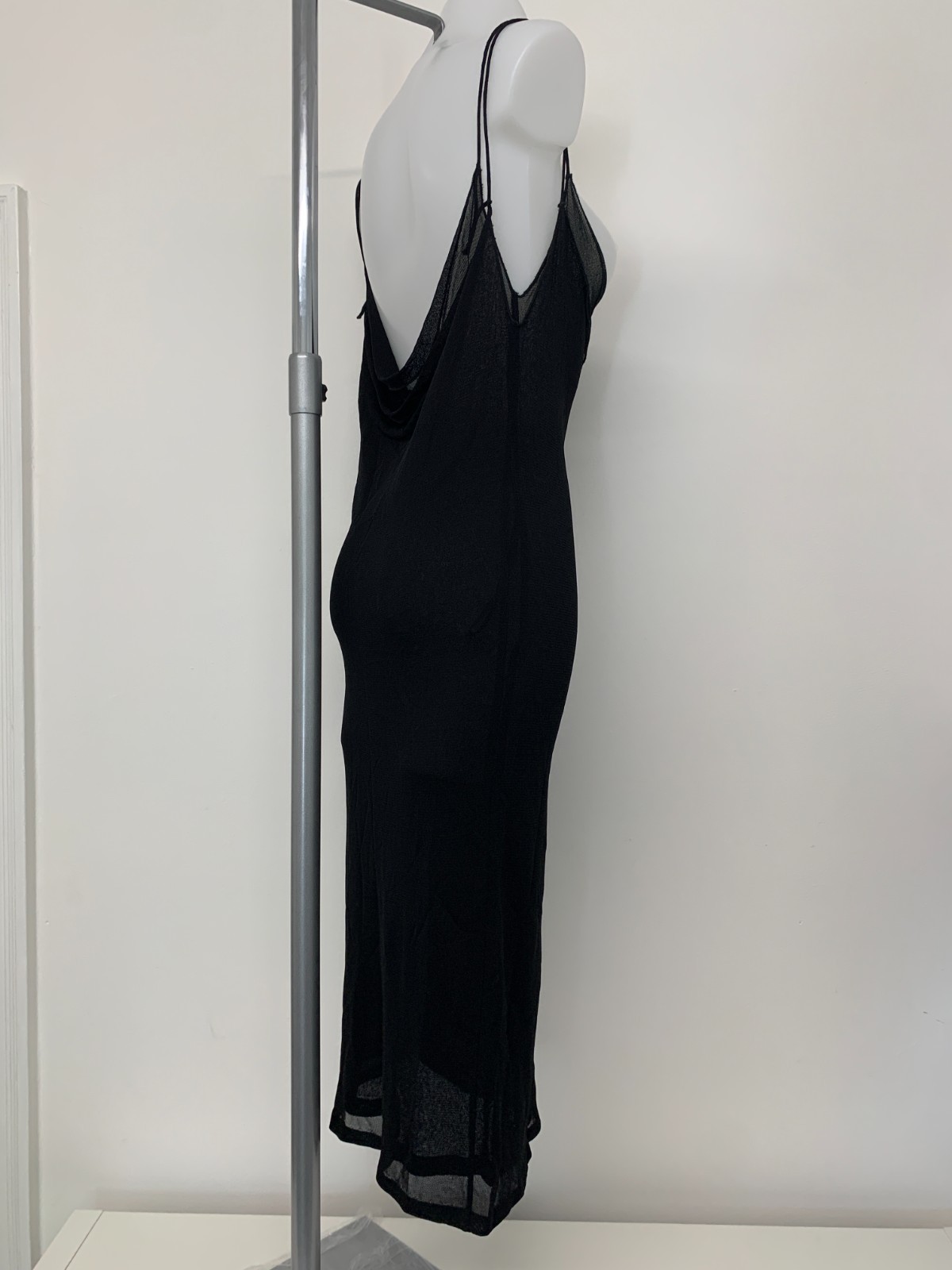 VINTAGE GUCCI TOM FORD 1997 Runway Black Sheer Cowl Neck Dress IT42
