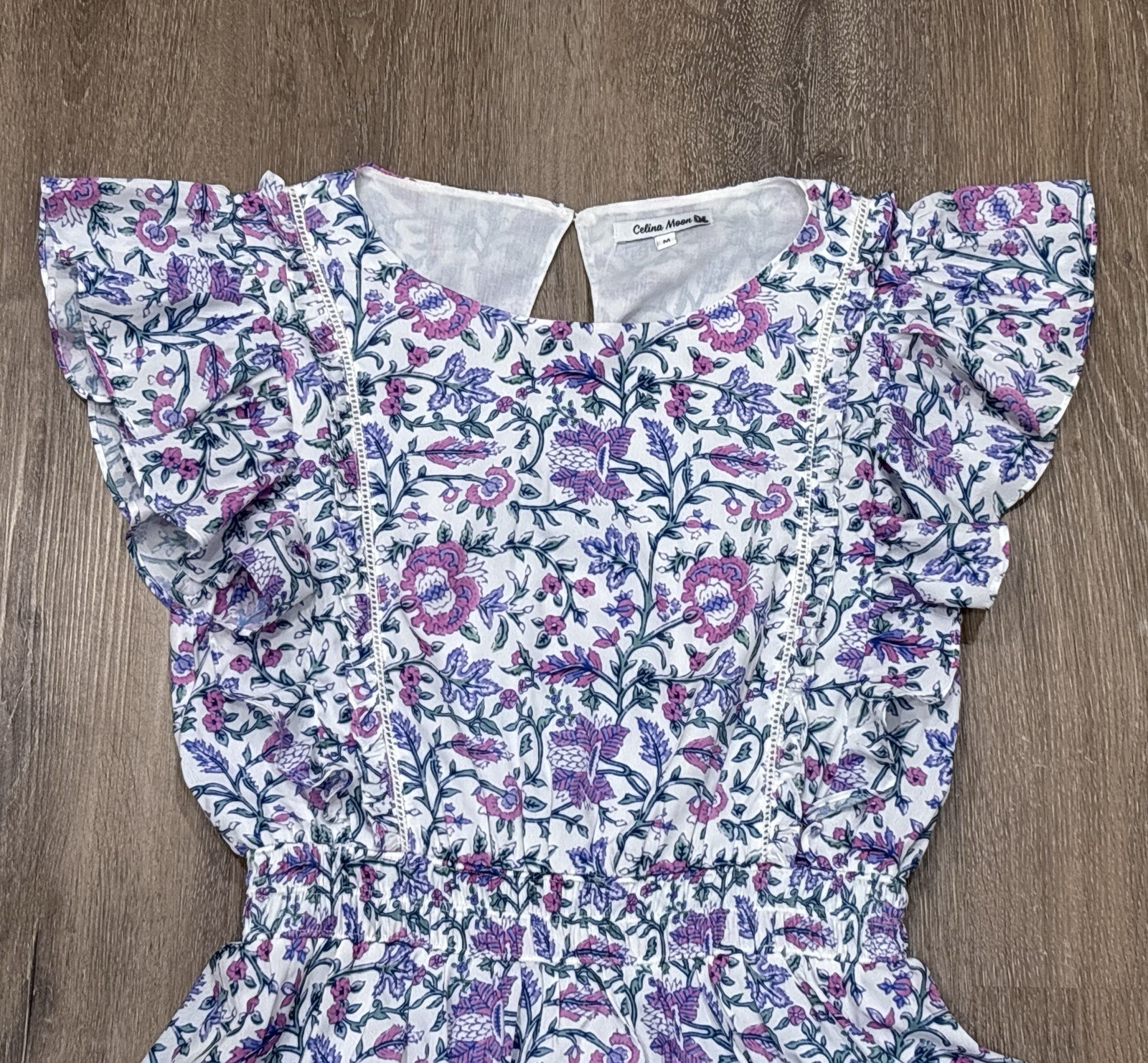 Celina Moon Dress Medium Purple Floral Boho Ruffle Tiered Cottagecore Coquette