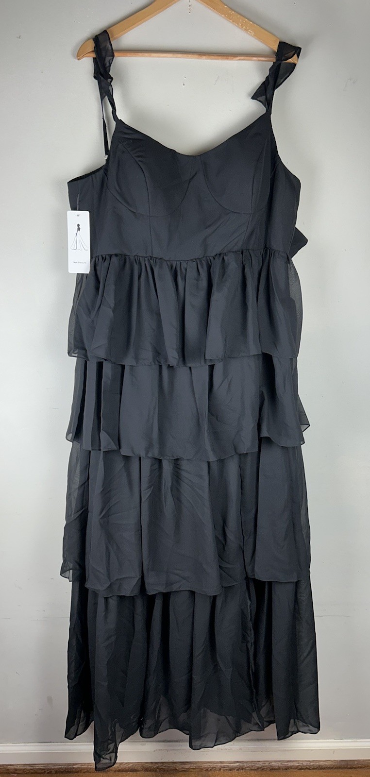Formal Dress Womens 16W Black Chiffon Tiered Layered Pleated Party Lace Up Back