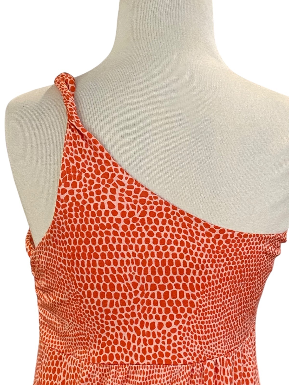 Britt Ryan Orange Red One Shoulder 100% Silk Stretch Sheath Dress Size 8