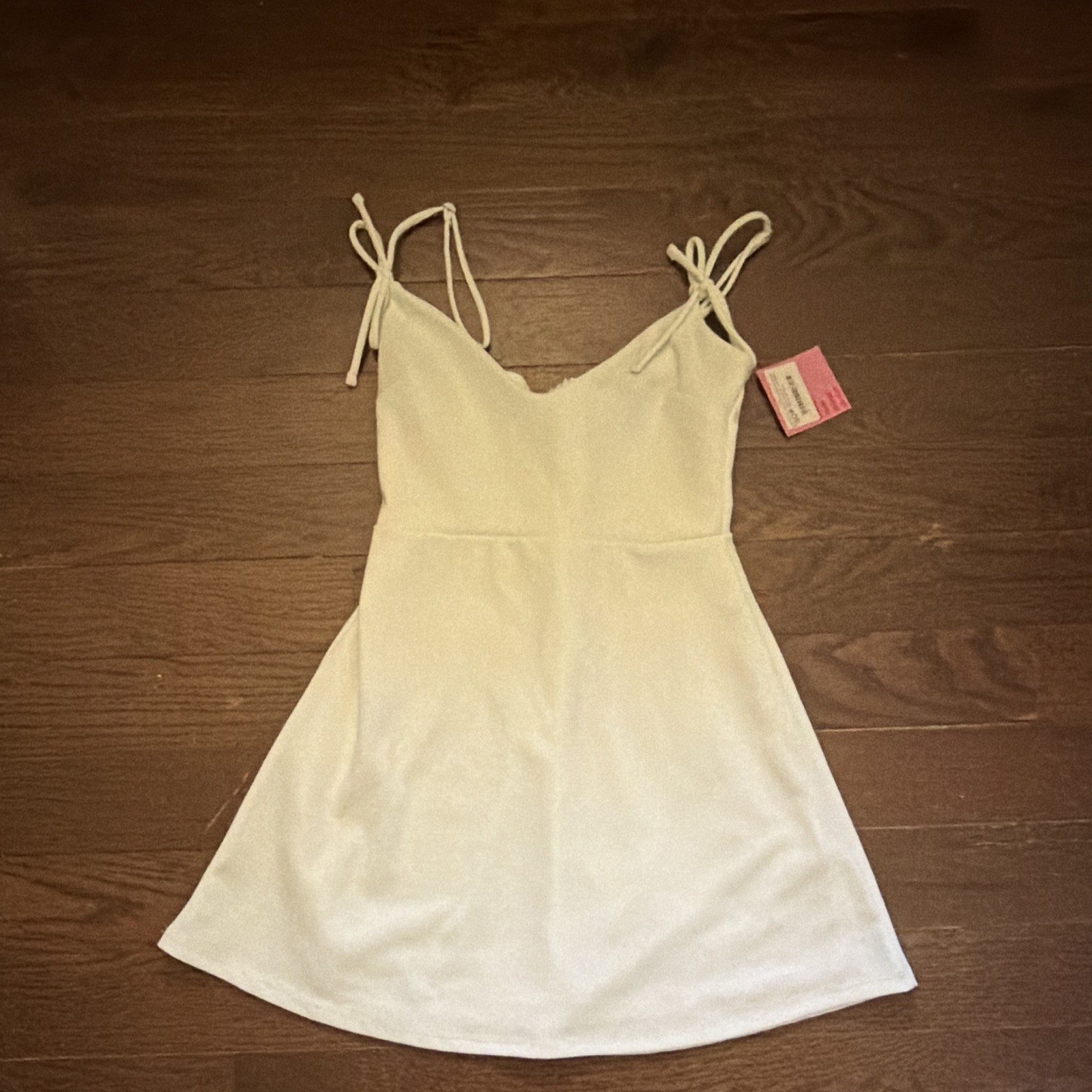 Blue Blush Off-White Bow A-Line Short Dress V-Neck Adjustable Straps S
