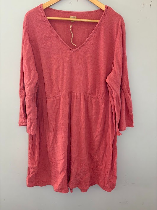 True Craft Women’s SZ 3X Rose Pink Gauze Dress or Swim Coverup Bell Sleeves Boho