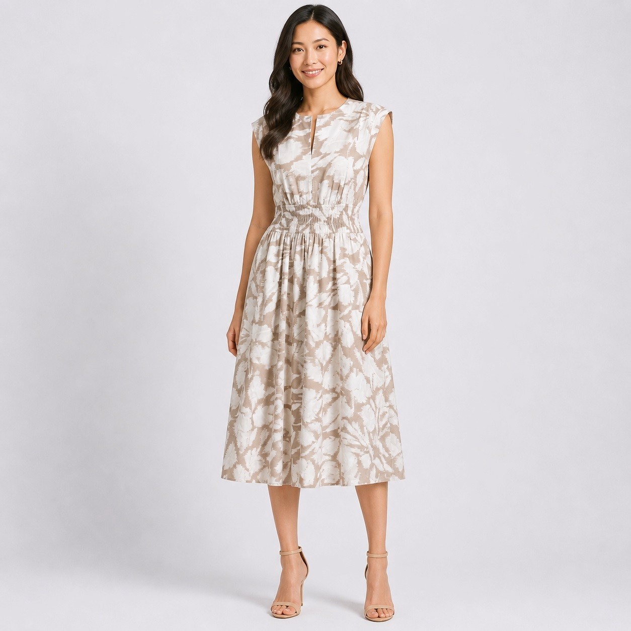 Calvin Klein Beige White Floral Sleeveless Dress