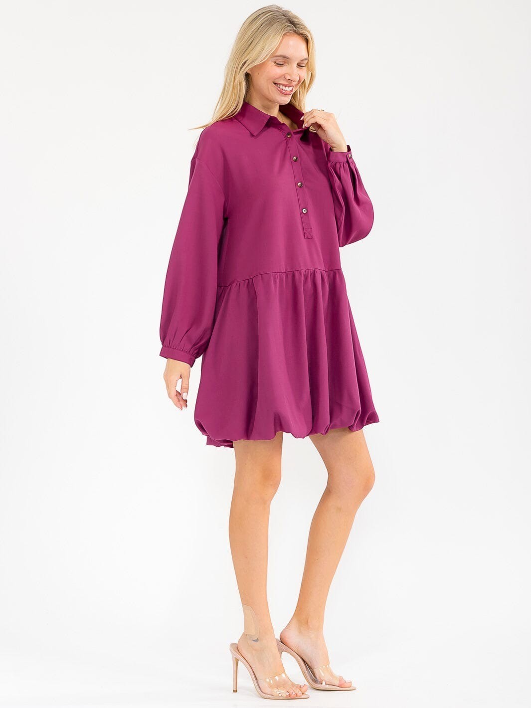 Entro Womens Long Sleeve Button Up Mini Dress Loose Fit Various Colors S M L