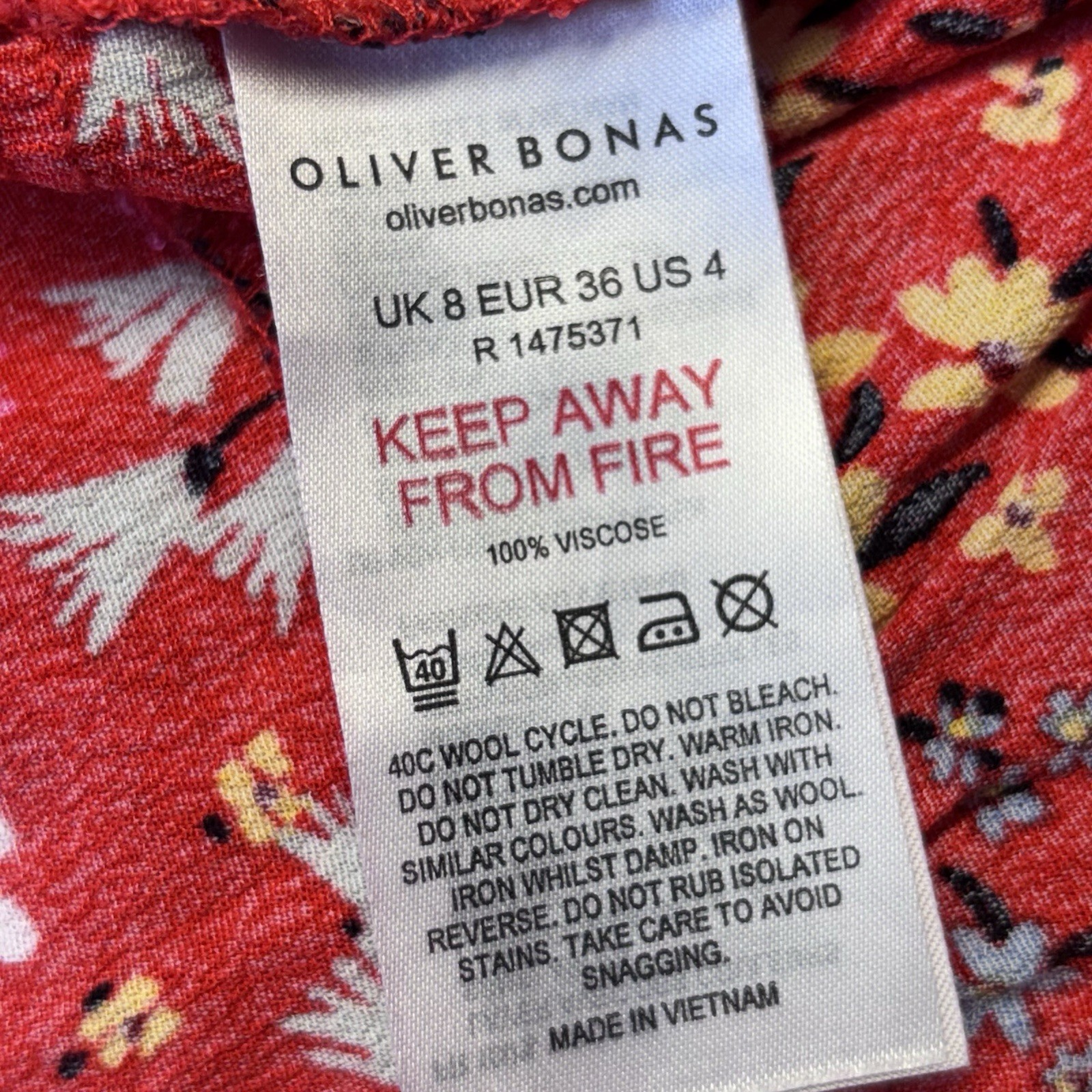 Oliver Bonas Midi Dress Size 8 Red Floral Pattern Ruffle Summer