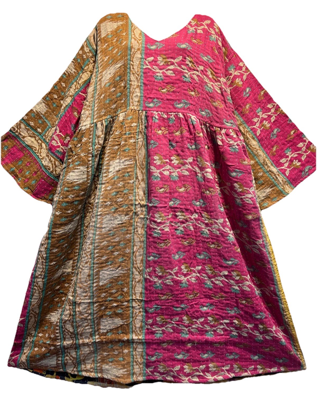 Nw FUNKY STUFF hippy boho vintage cotton pocket kantha maxi reversible DRESS 1X