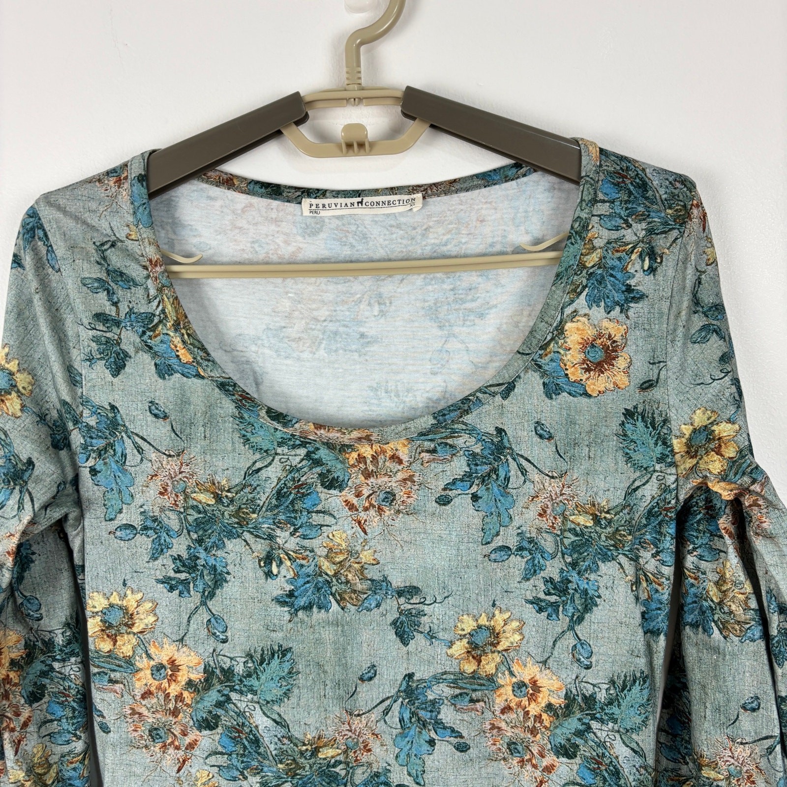Peruvian Connection Windflower Dress XS Slate Floral Blue Yellow