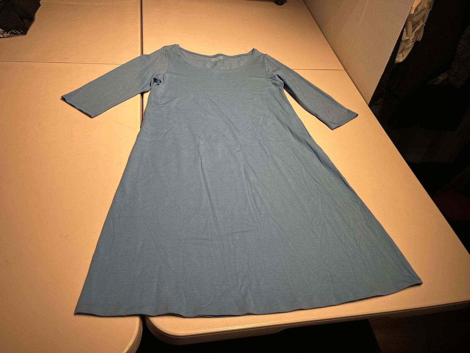 Eileen Fisher Dress Women’s Medium Blue Organic Cotton Spandex Shirt Sun Maxi