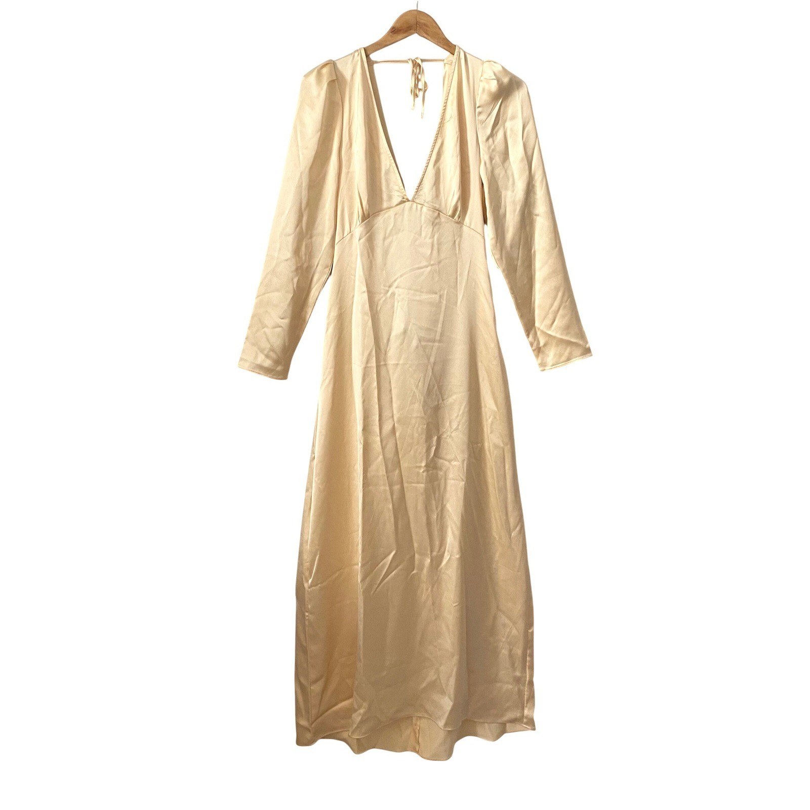 WeWoreWhat Cowl Back Maxi Dress Butter Yellow Satin Charmeuse Luxury Size 12
