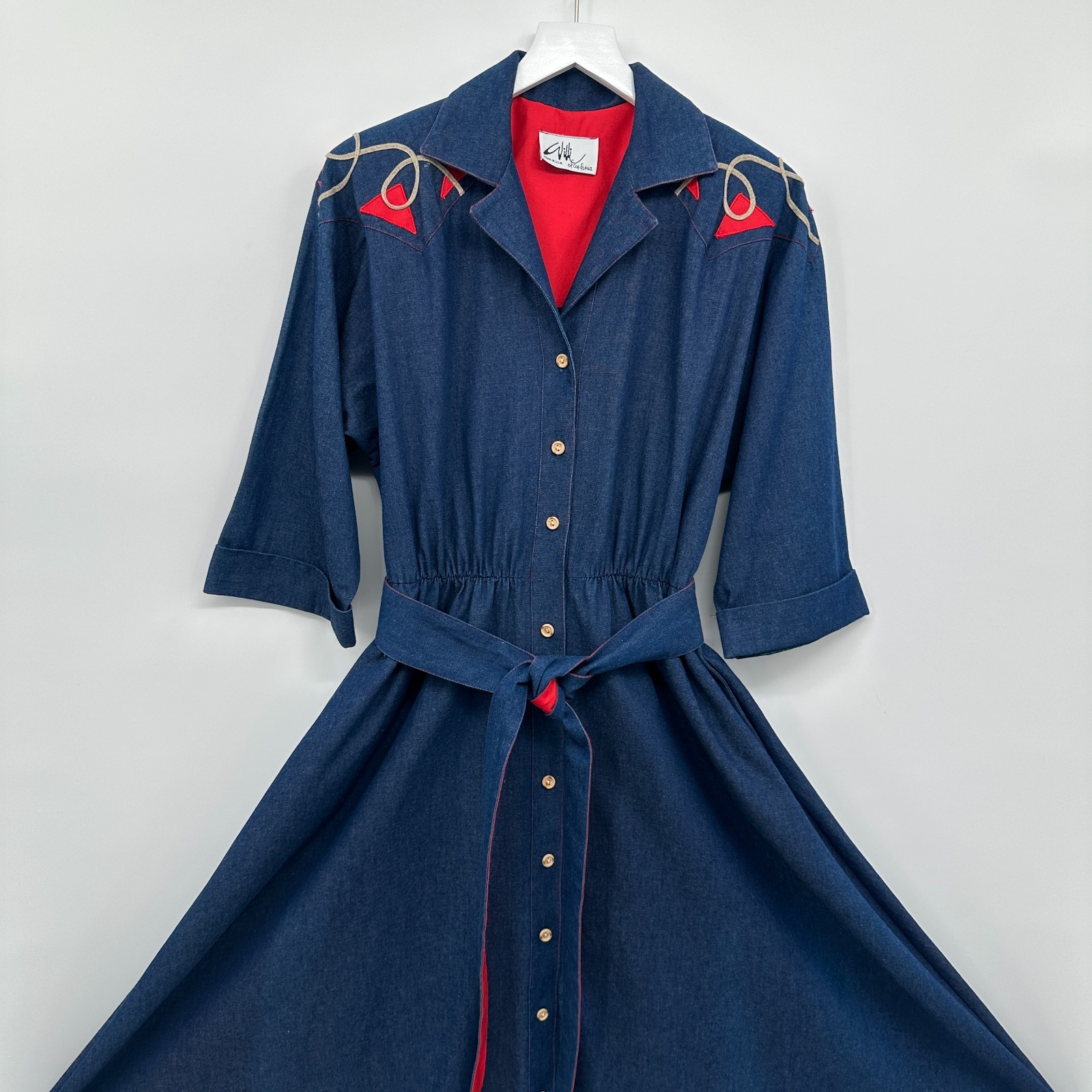 Vintage Denim Midi Dress Medium Pockets Western Cottagecore Rodeo Prairie USA