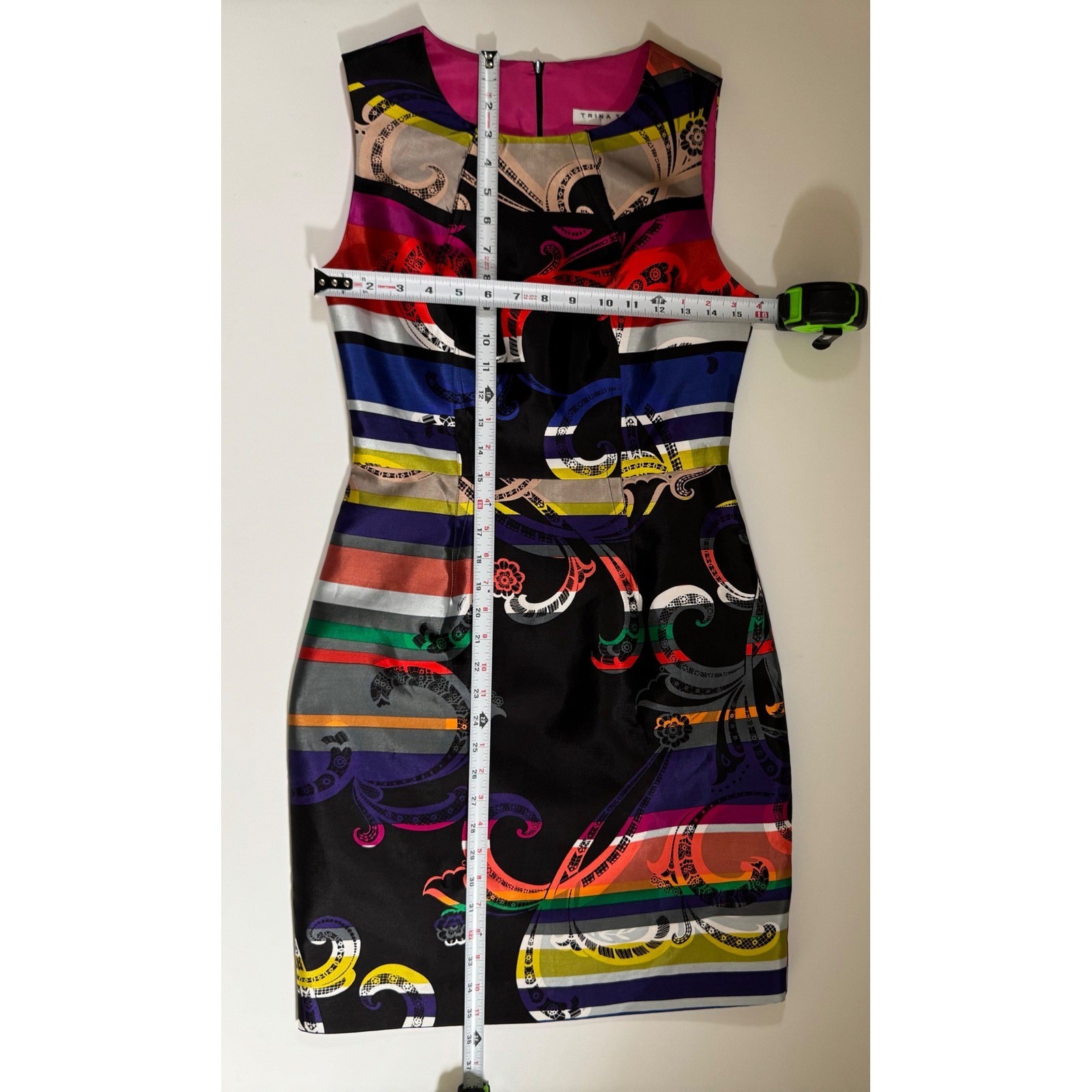 Trina Turk Multi Color Paisley Stripe Silk Blend Sheath Dress Size 4 NRTD17R001