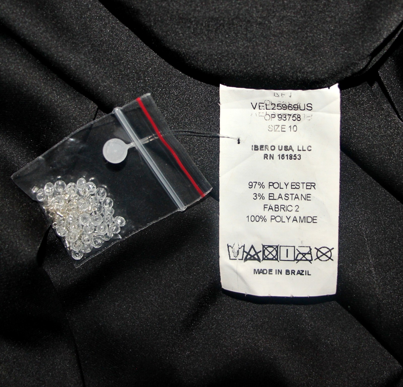 PatBO crystal-beaded side-high-slit open-back black satin gown sz 10 $995