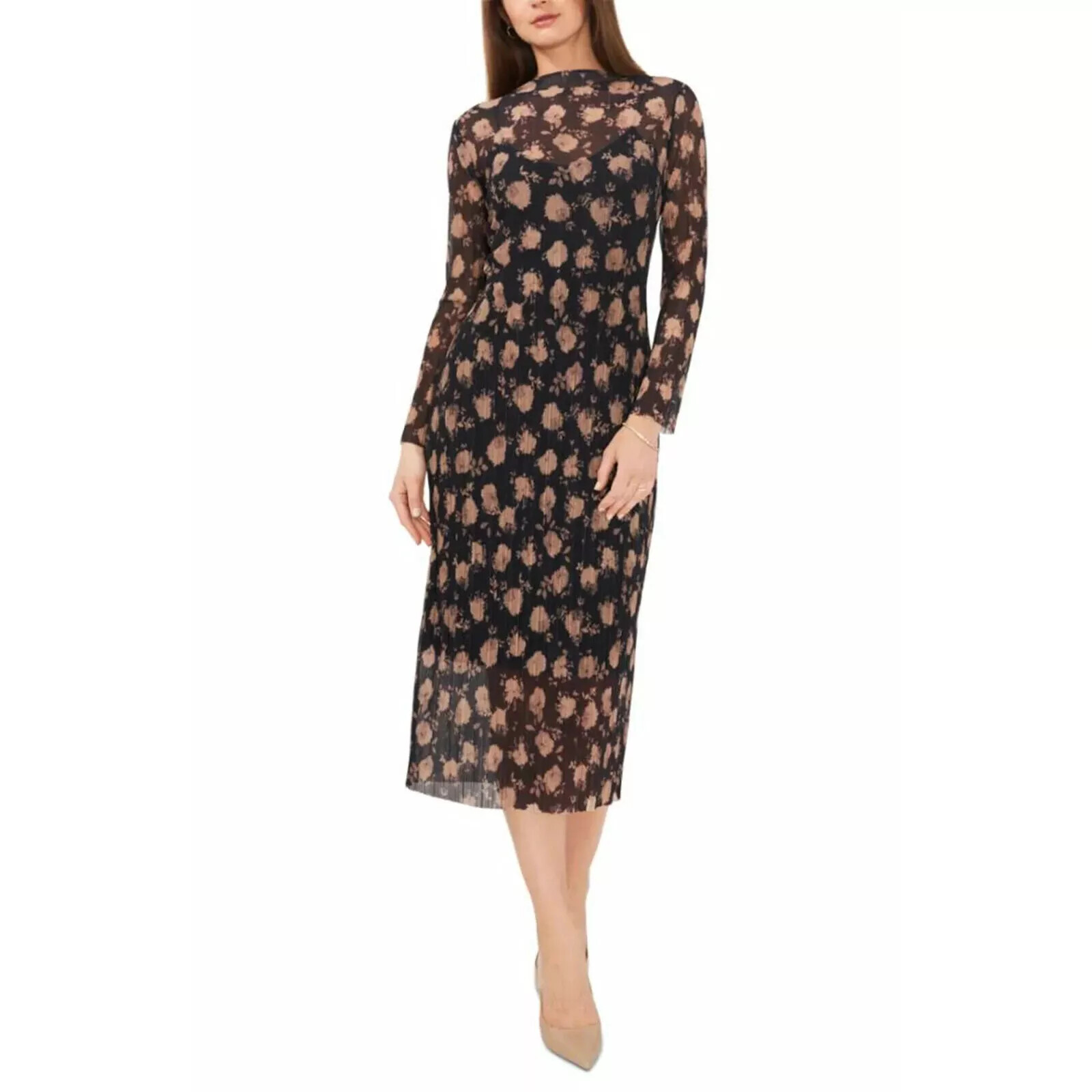 Vince Camuto Womens Mock-Turtleneck Midi D Rich Black M S