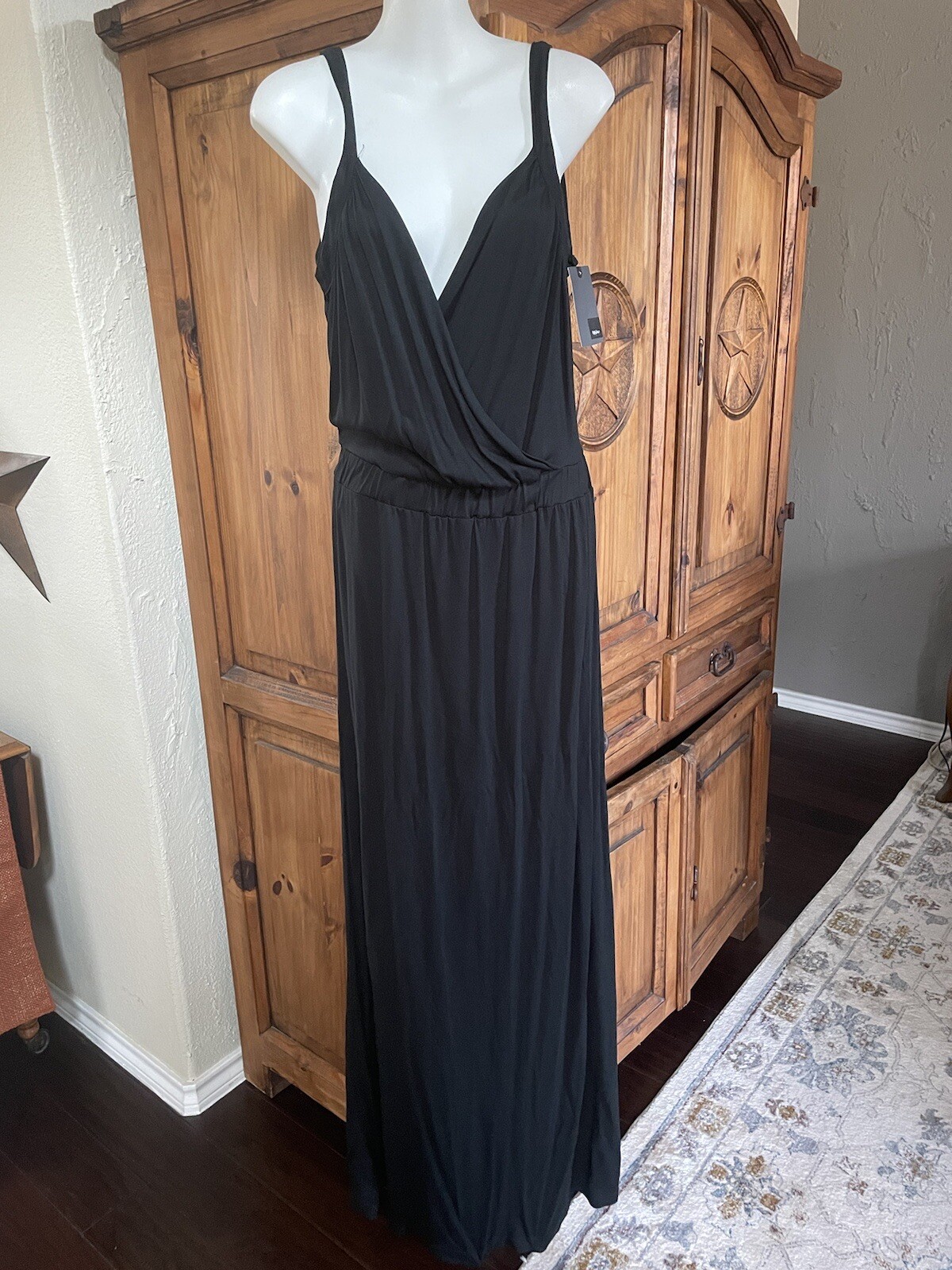 Women’s Mossimo Black Extra Long Knit Front Wrap Tank Maxi Rayon Drwss Sz S NWT