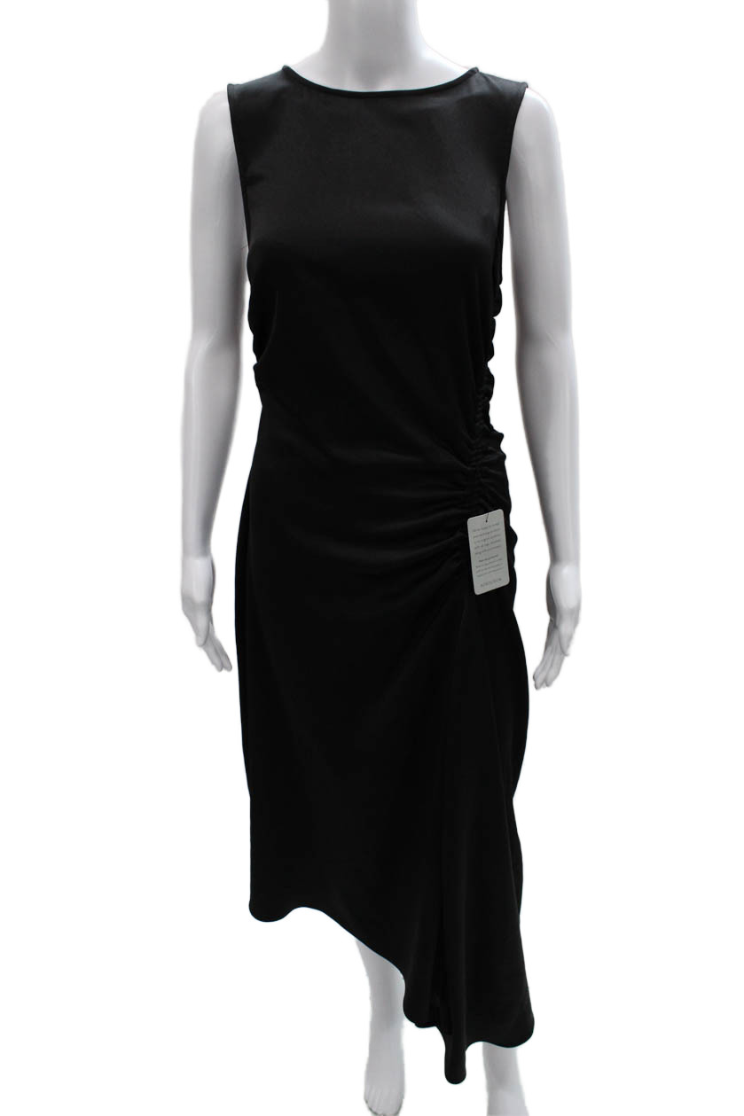 Luxely Womens Sheath Dress Black Sleeveless Round Neck Zip Polyester Size 4