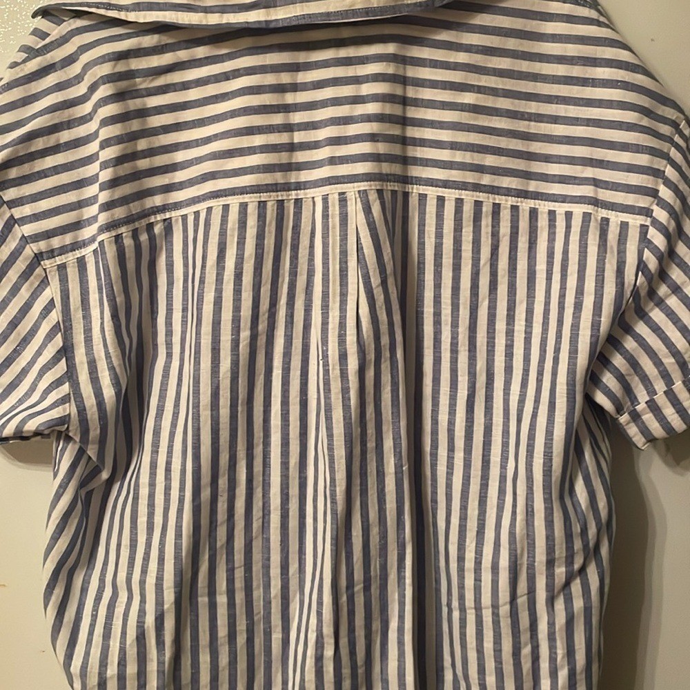 GAP Womens Large Oversized Blue White Striped Button Up Linen/Cotton Blend Dress
