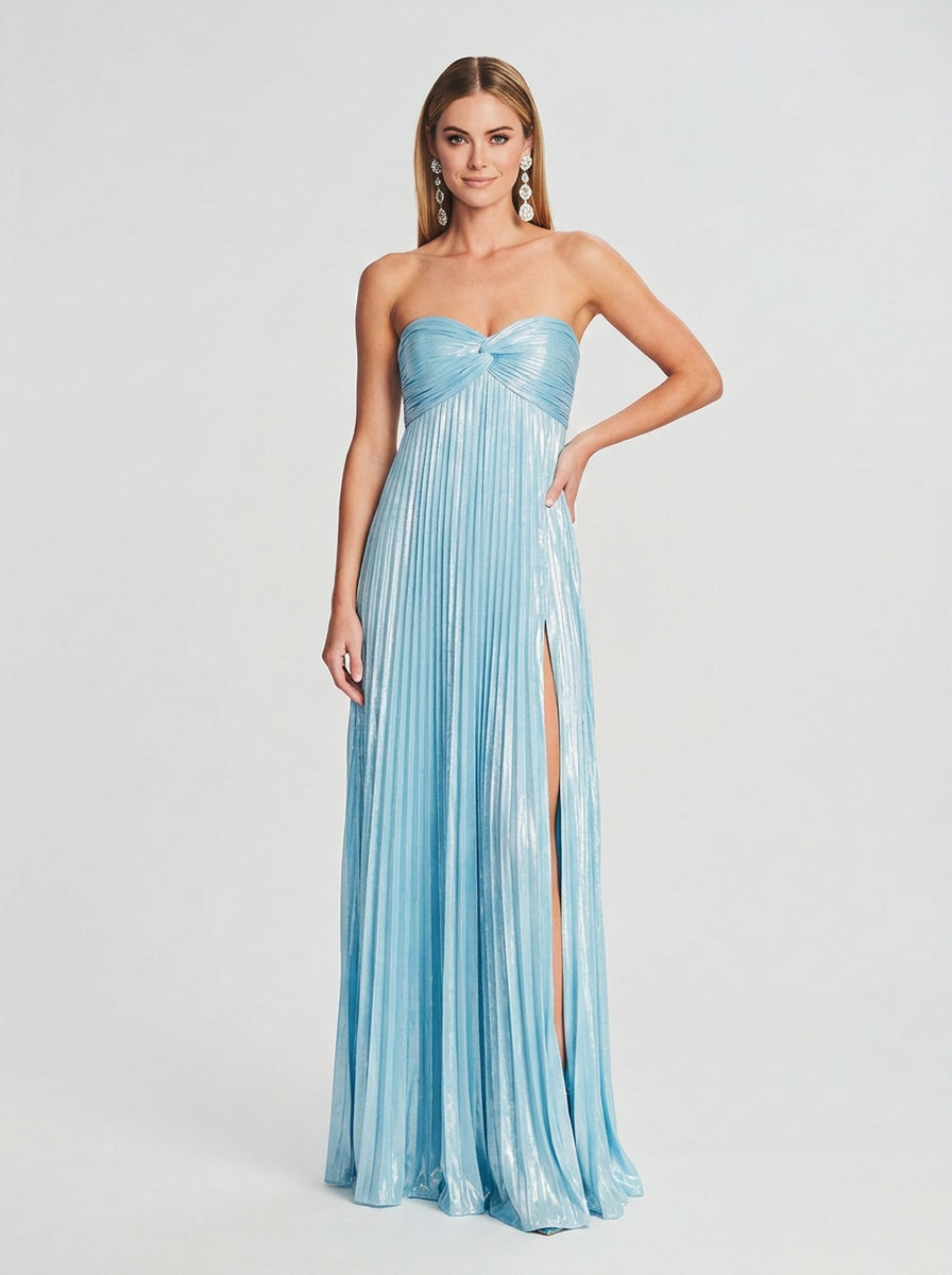 Luminous Pleated Strapless Maxi Dress