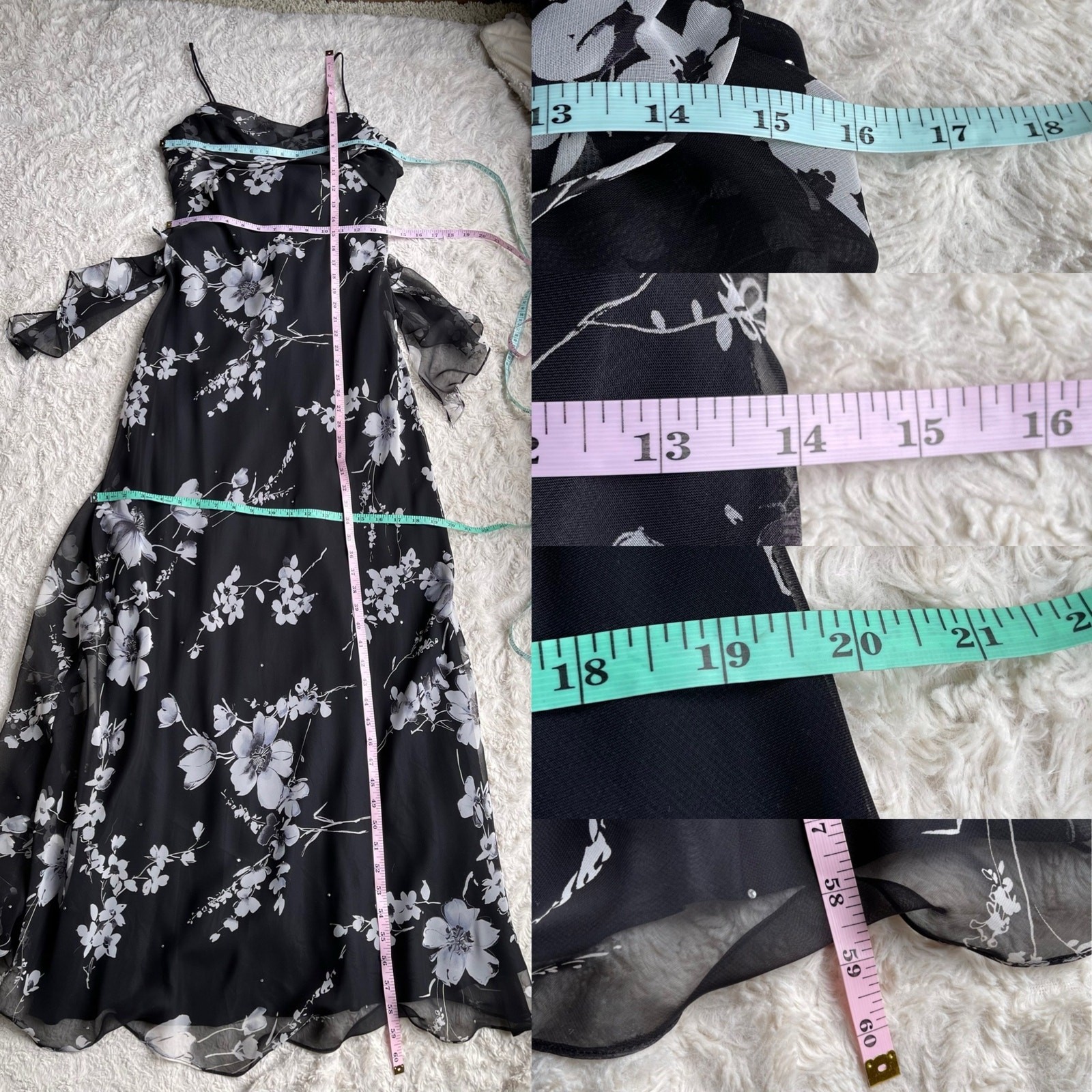 Vintage Cache rhinestone beaded floral print maxi dress cocktail formal prom S