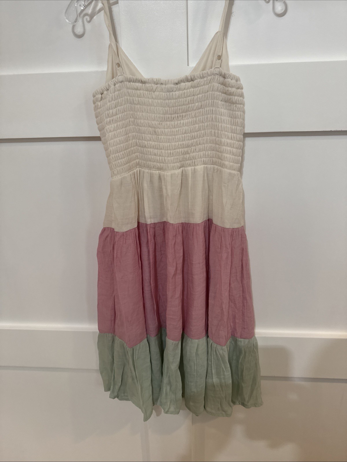 Lily Rose Summer Dress, Small, White Top, Striped Beige, Pink And Green