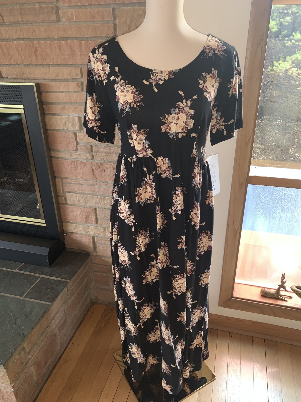 NWT Vintage 90s Kathie Lee Black Floral Cottagecore Midi Dress Prairie size 8