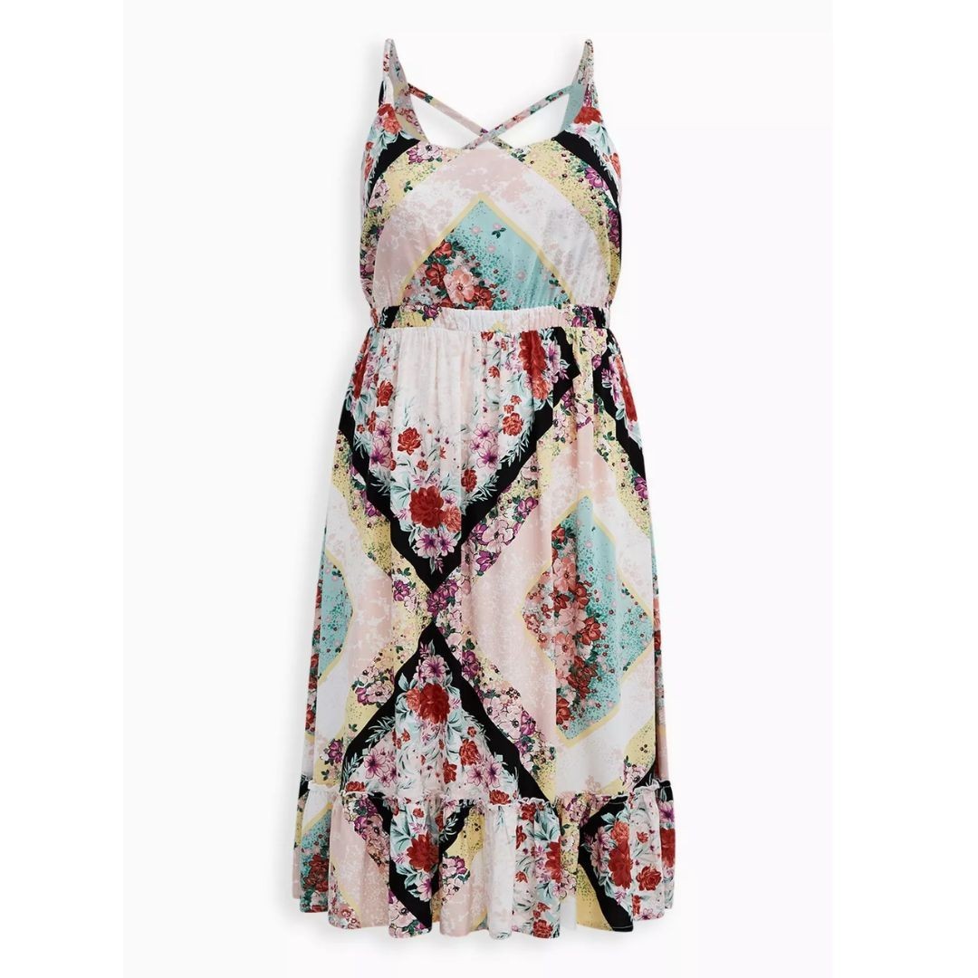 Torrid Floral Scarf Print Challis Shirred Hem Midi Dress Plus 1 (14/16) 1X New
