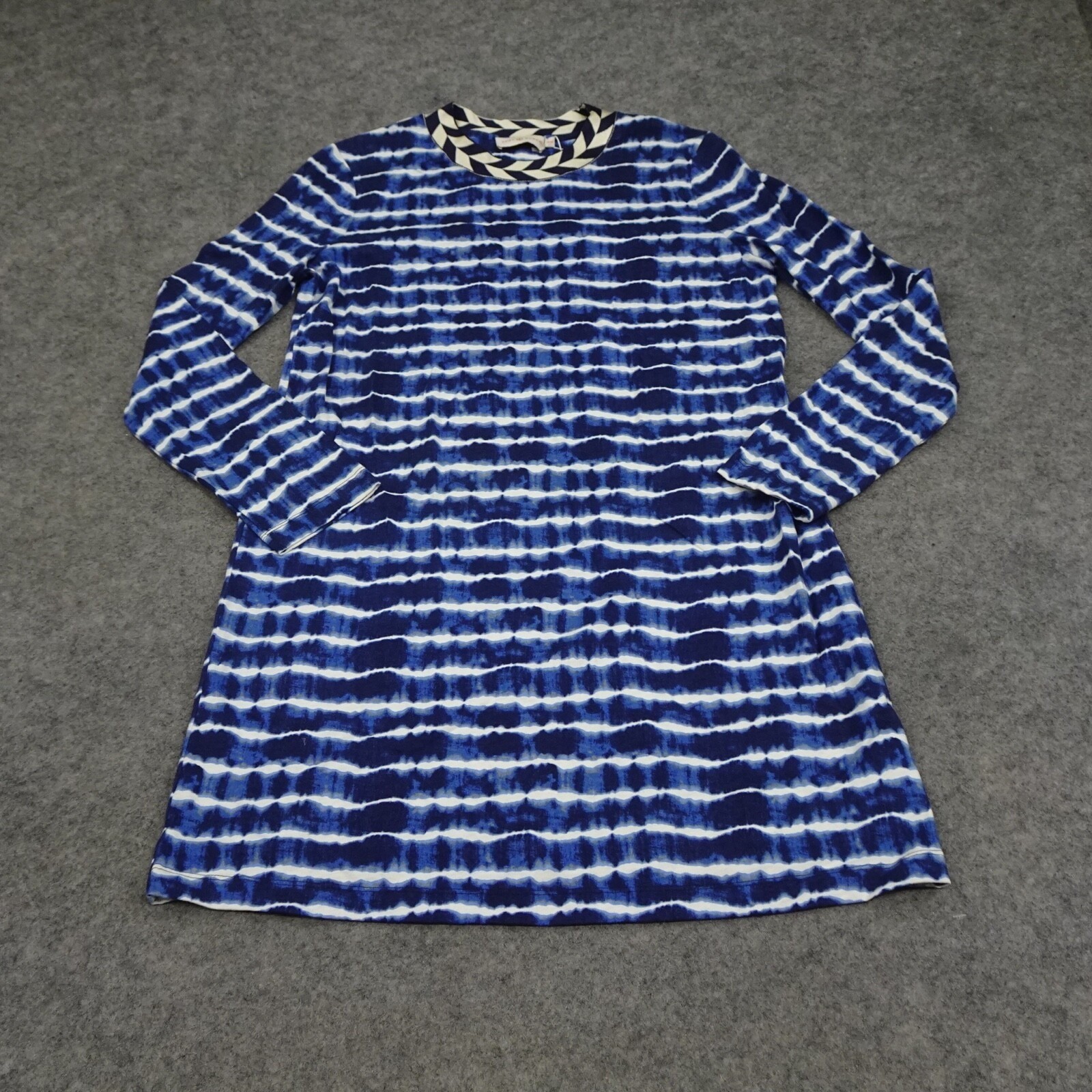 Tory Burch Dress Womens Medium M Blue Shift Midi Tye Die Career Stretch Hollie