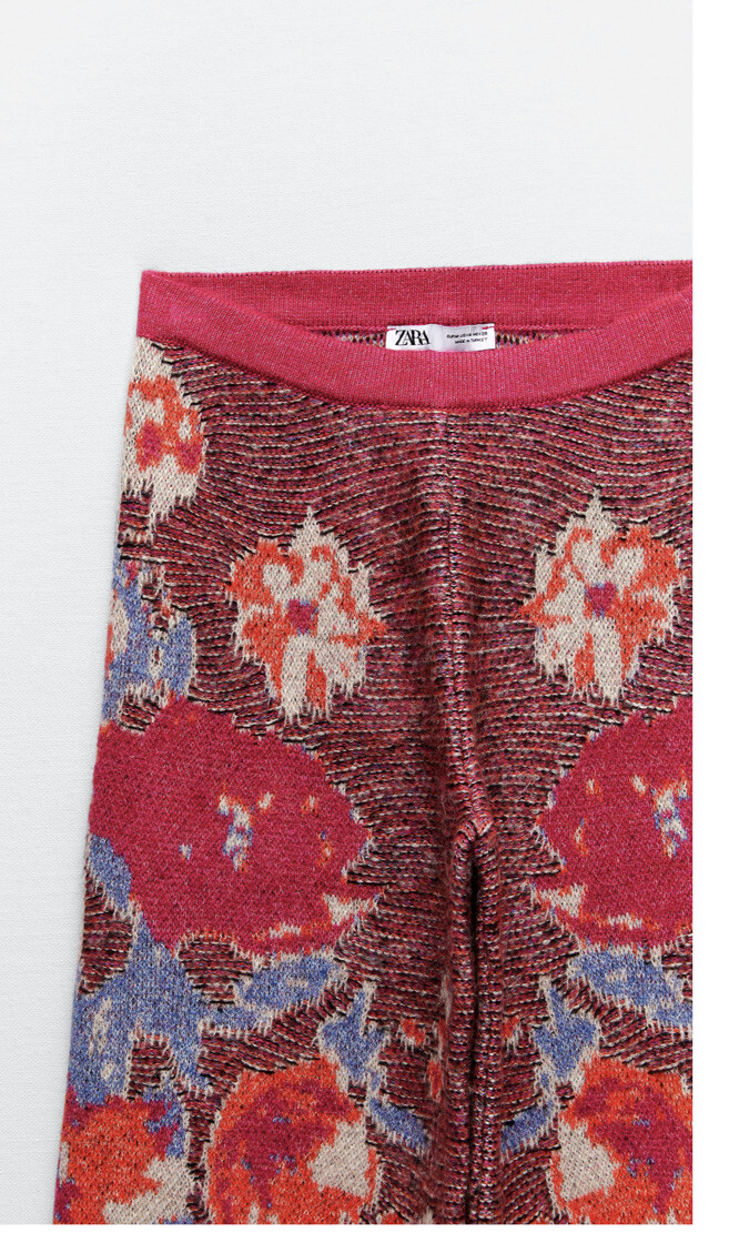 ZARA Floral JACQUARD KNIT Tunic Sweater Jumper Baggy & Straight Leg Pants Set S